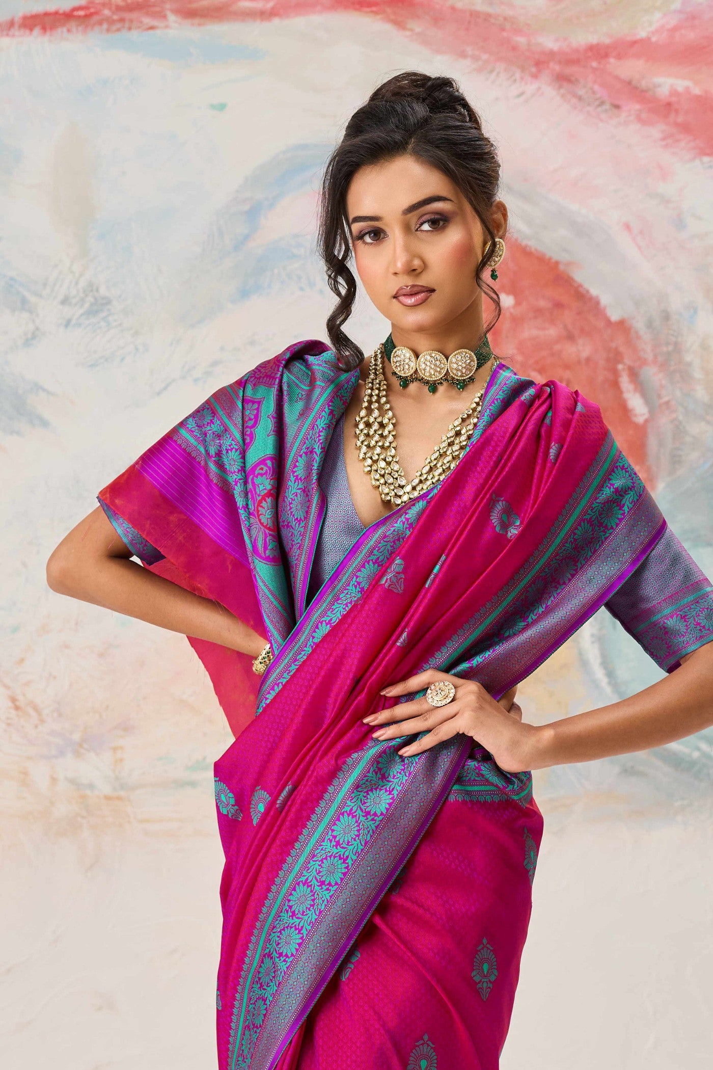 MySilkLove European Pink Woven Tanchoi Kanjivaram Saree