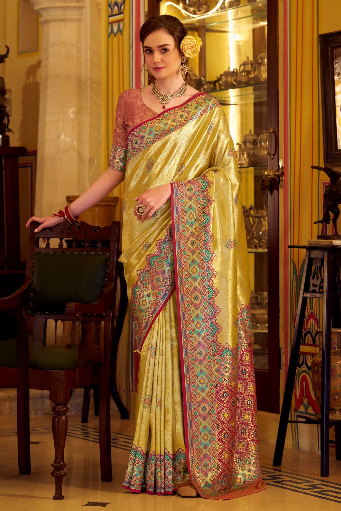 Buy MySilkLove Buttercream Yellow Woven Tissue Patola Silk Saree Online