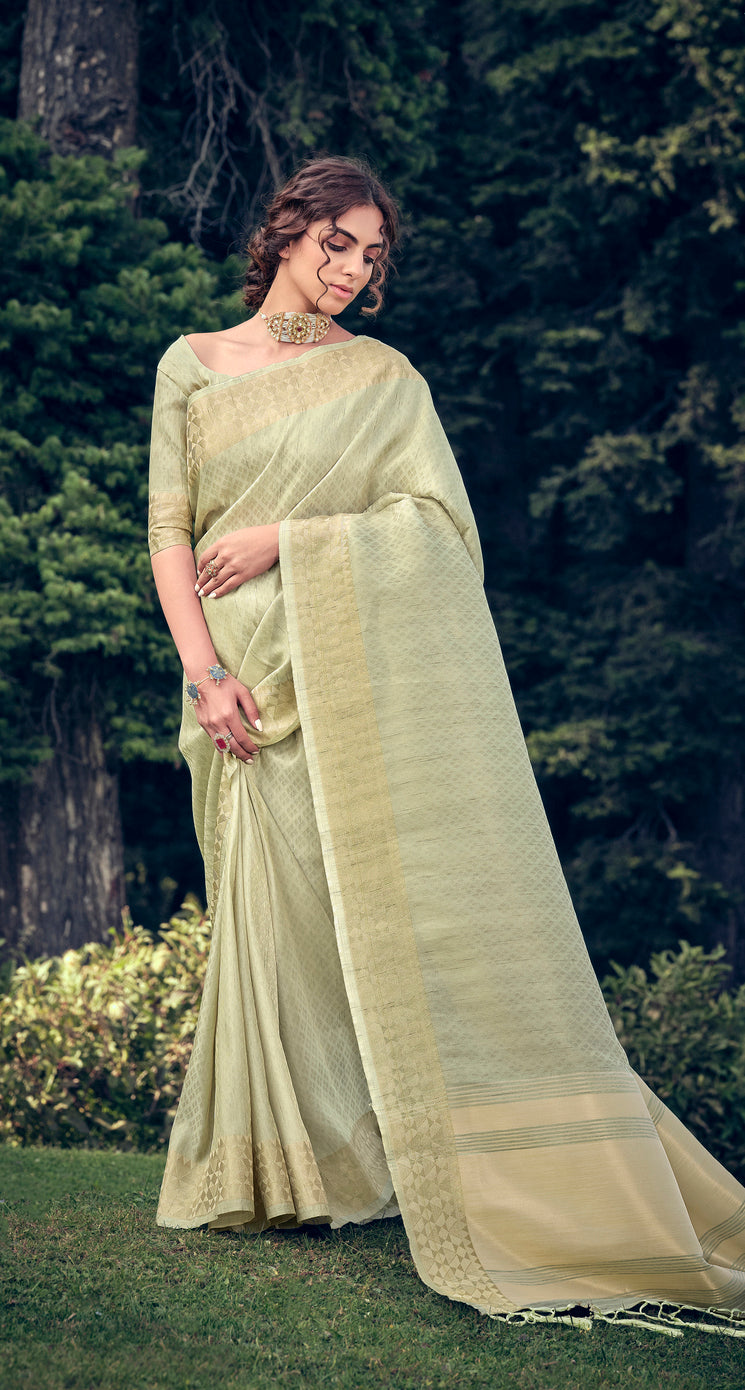 Buy MySilkLove Olive Green Linen Tissue Saree Online