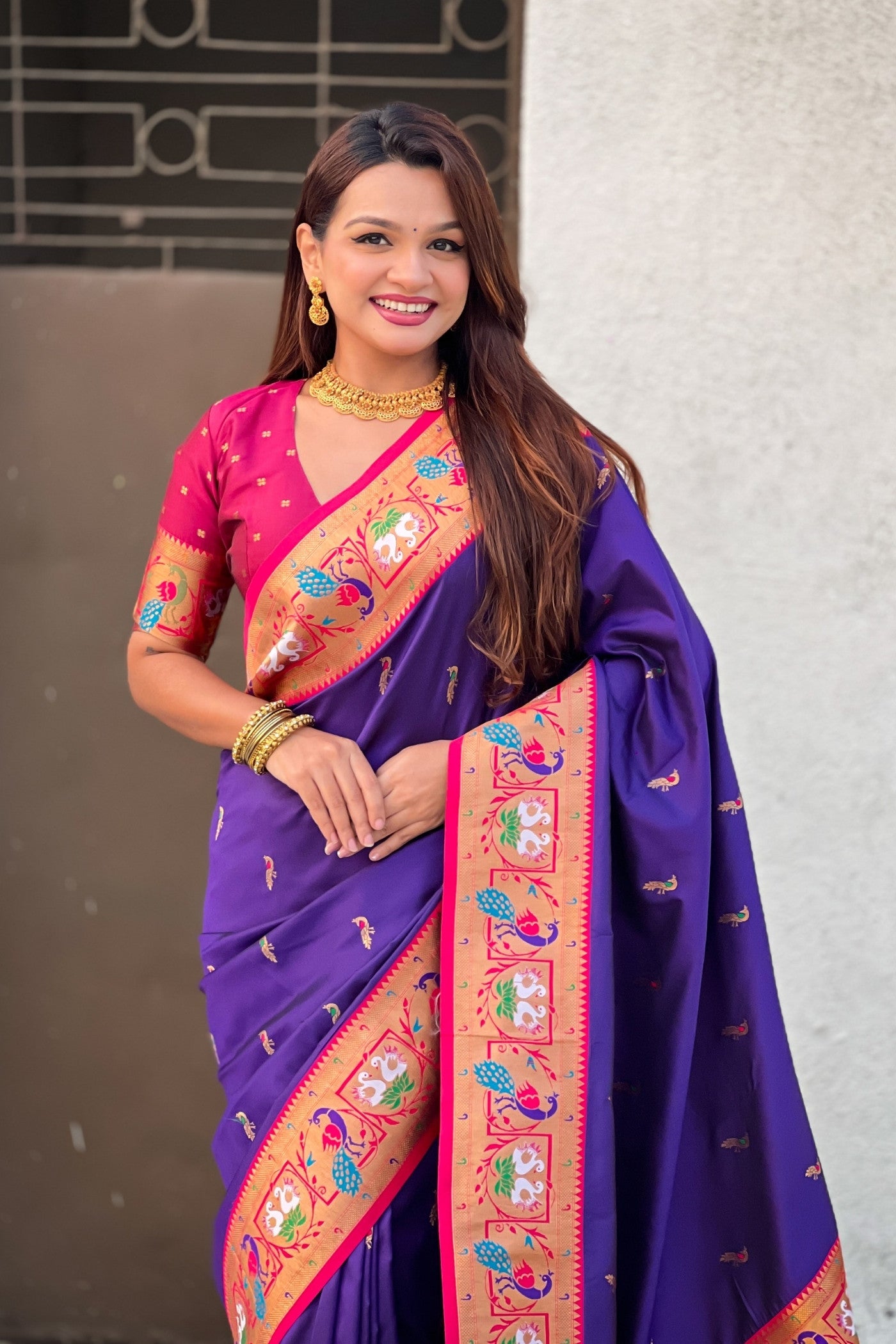 Buy MySilkLove Grape Purple Zari Woven Paithani Saree Online