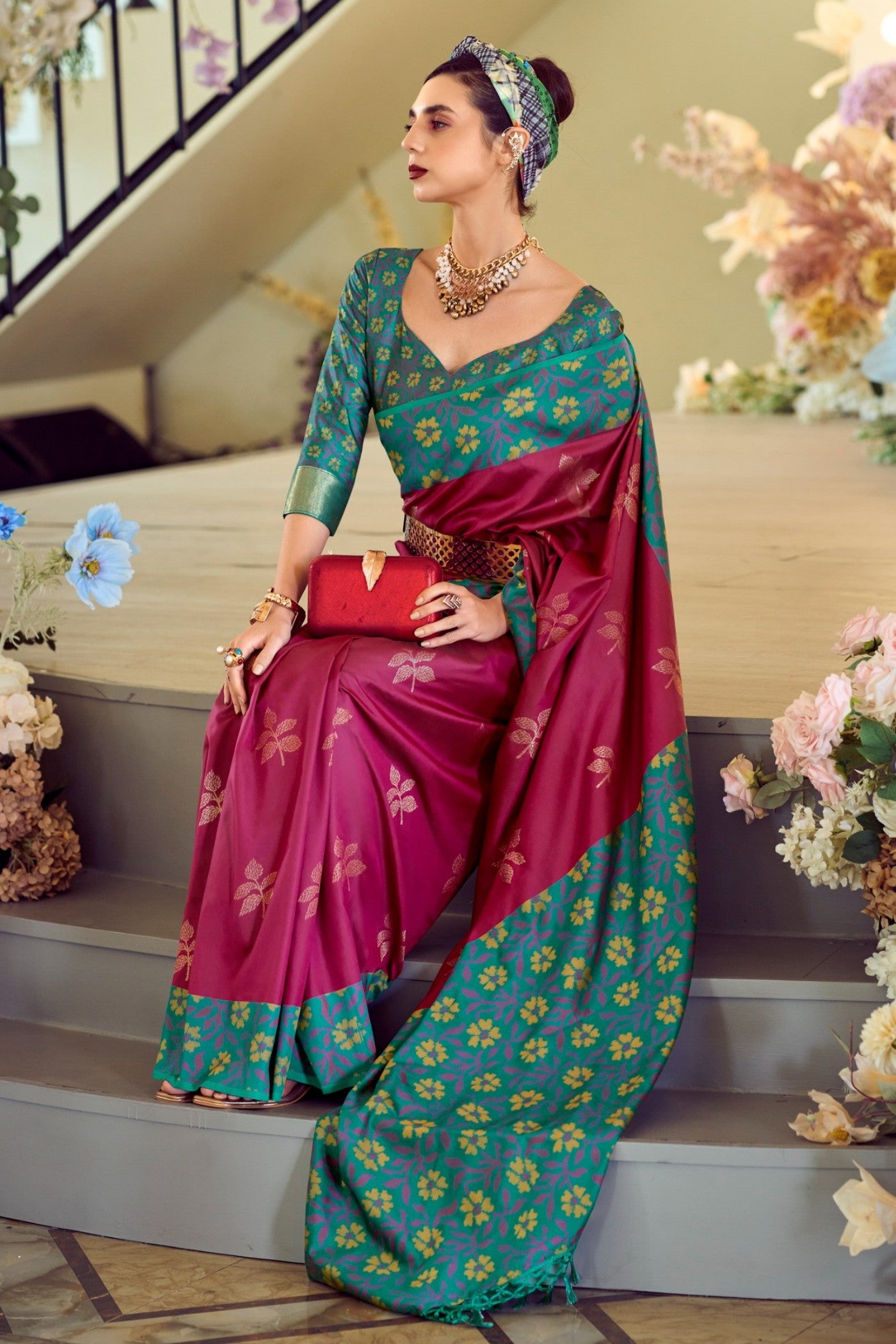Buy MySilkLove Claret Maroon Woven Banarasi Soft Silk Saree Online