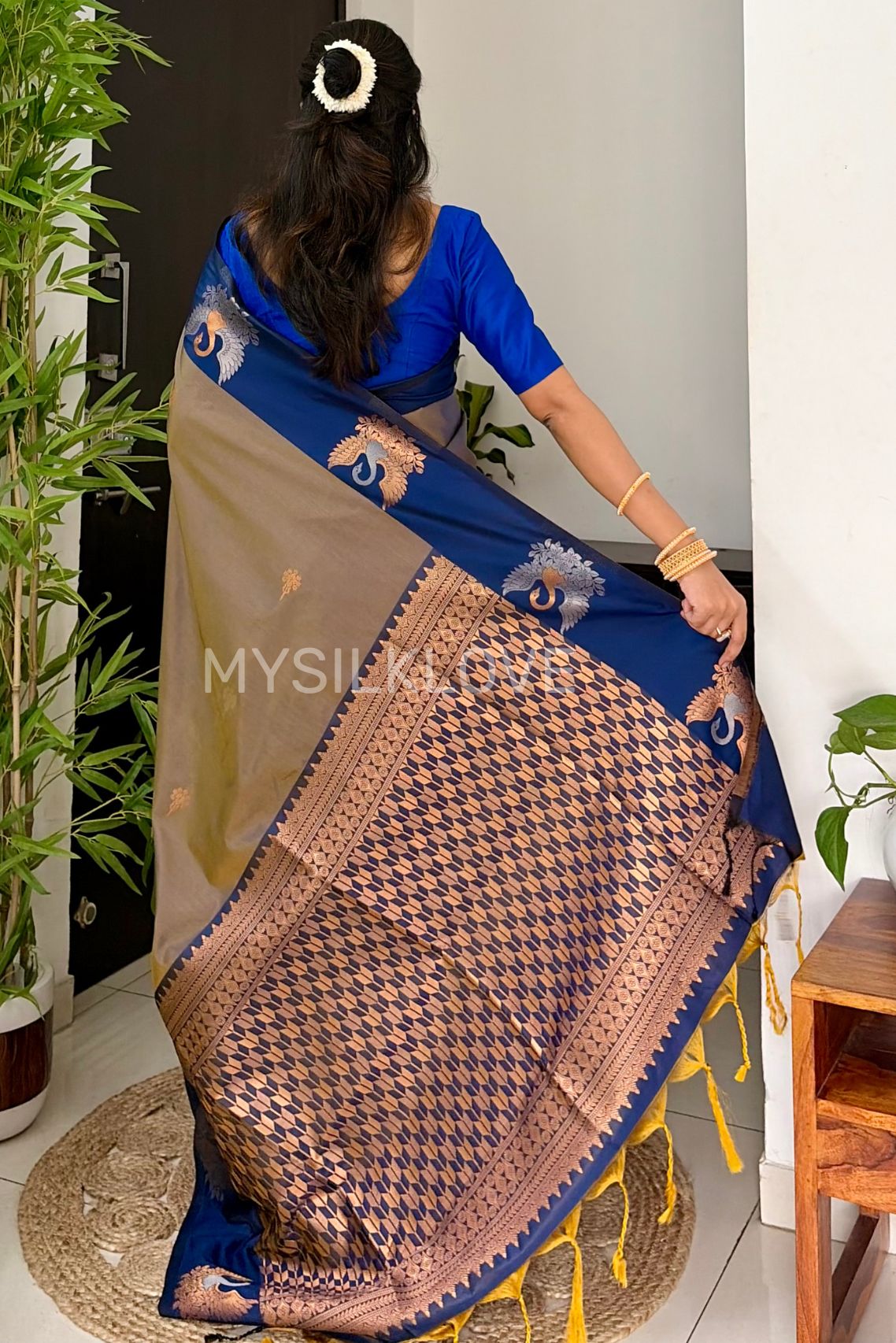 Buy MySilkLove Graphite Grey Banarasi Handloom Soft Silk Saree Online