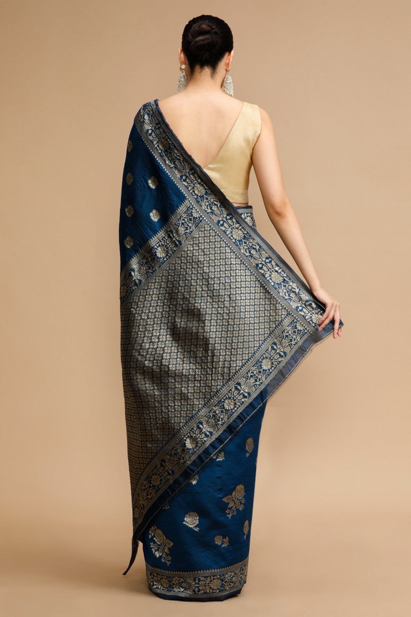 Buy MySilkLove Bismark Blue Woven Jacquard Lichi Silk Saree Online