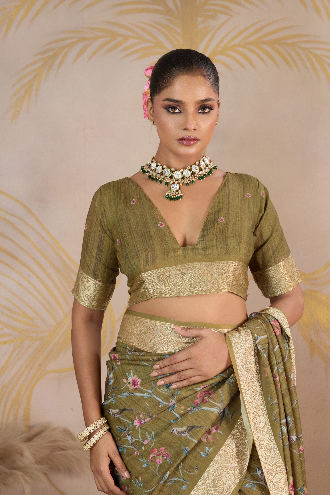 Buy MySilkLove Opulent Green Viscose Digital Printed Saree Online