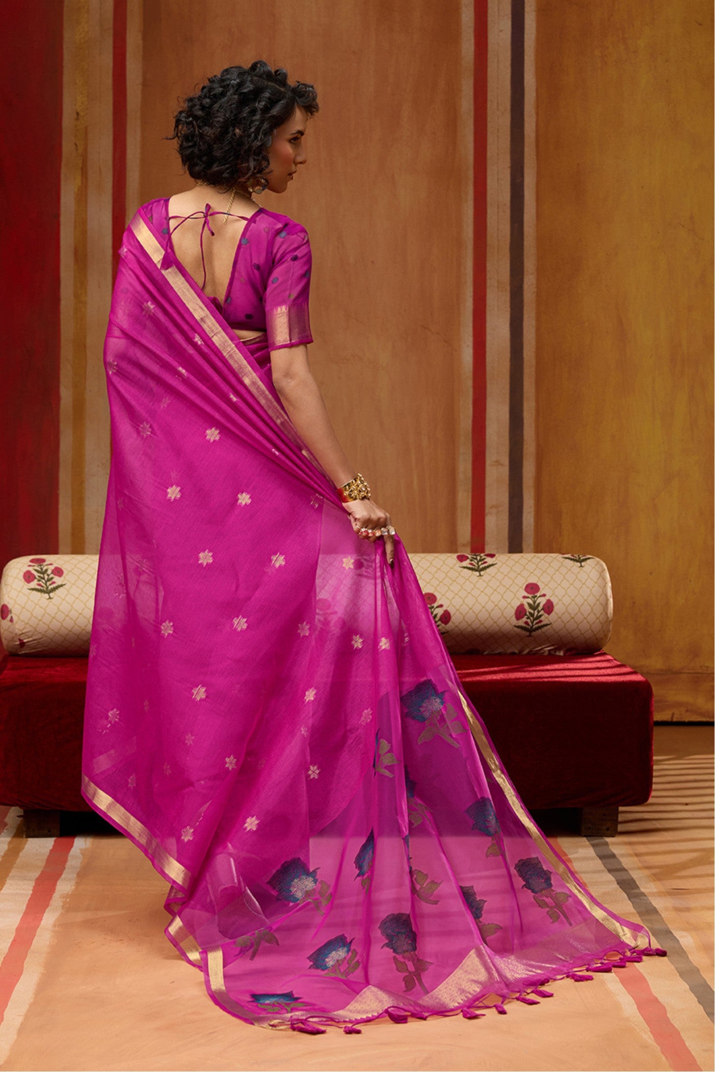 Buy MySilkLove Pink Rosy Handloom Muga Cotton Saree Online