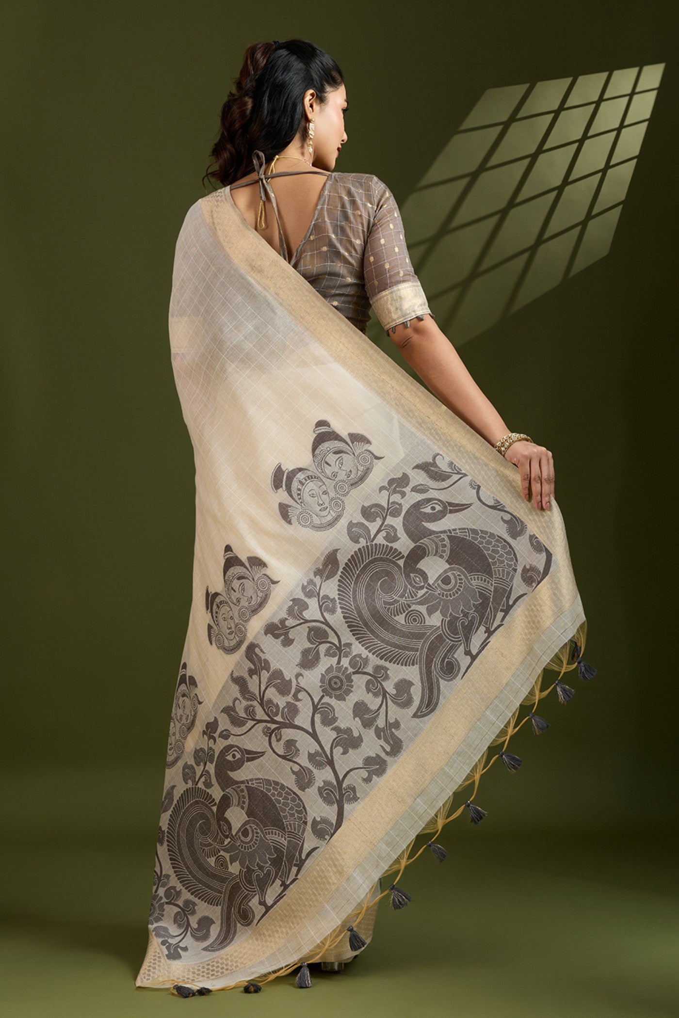 Buy MySilkLove Navajo White Muga Cotton Saree Online