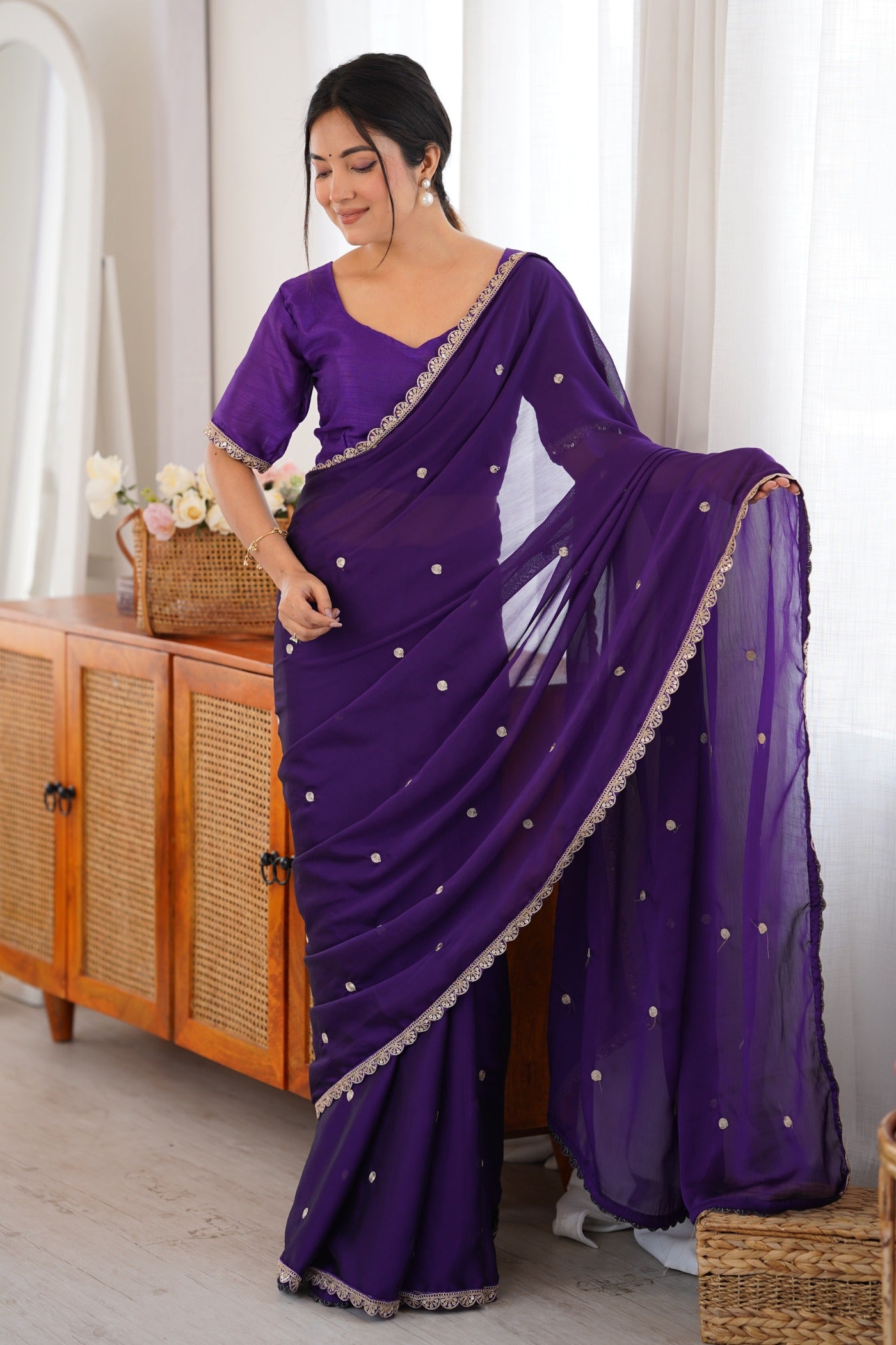 Buy MySilkLove Boston Purple Georgette Partywear Saree Online