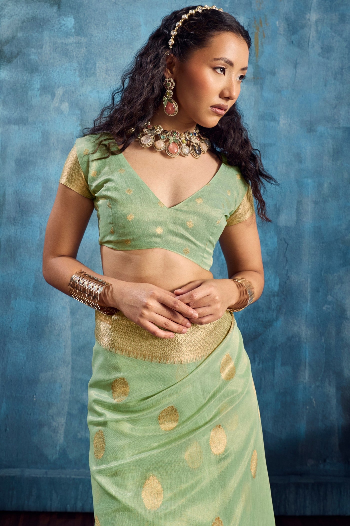 Buy MySilkLove Artichoke Green Zari Woven Tissue Paithani Saree Online