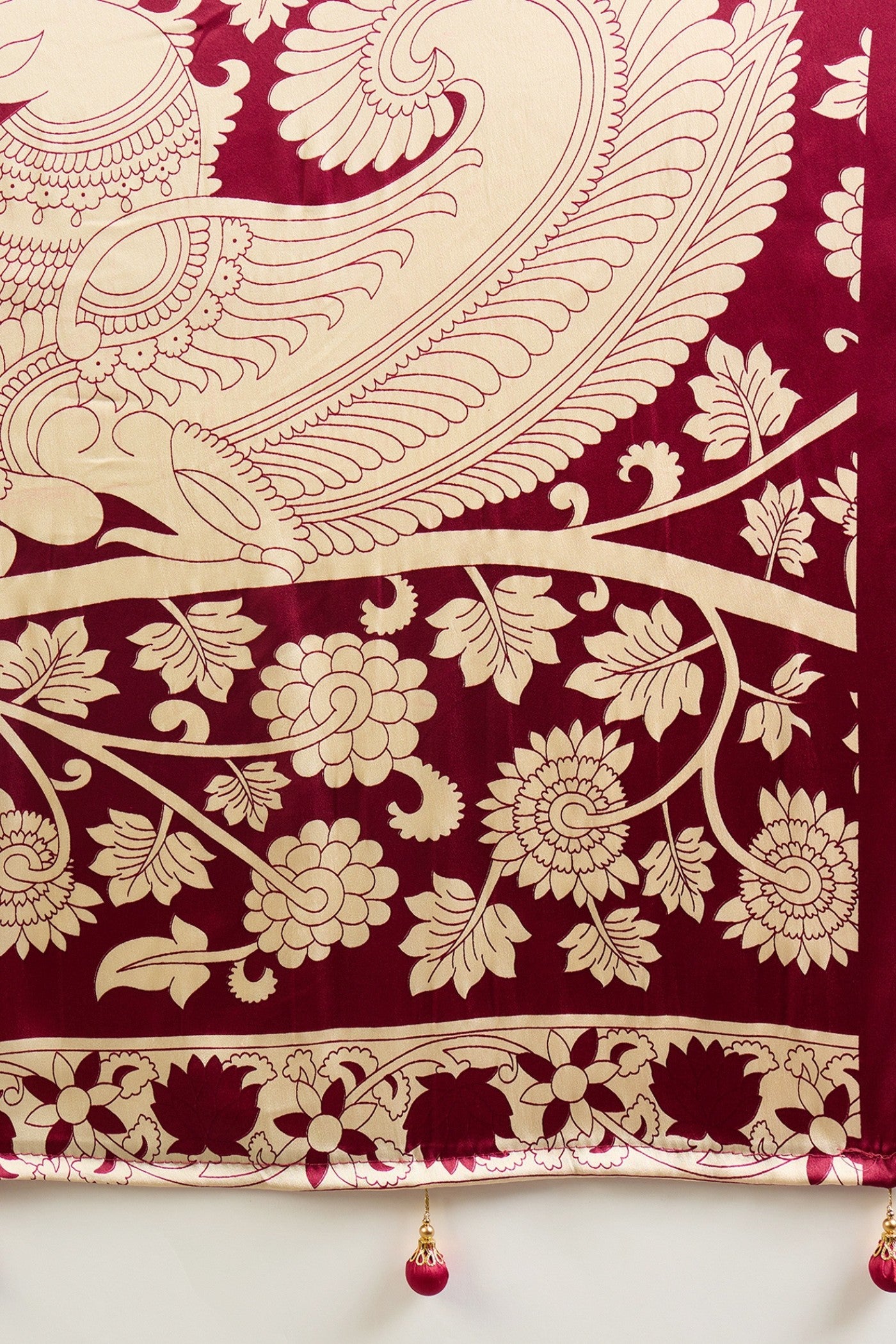 Buy MySilkLove Vintage Maroon Kalamkari Printed Satin Silk Saree Online