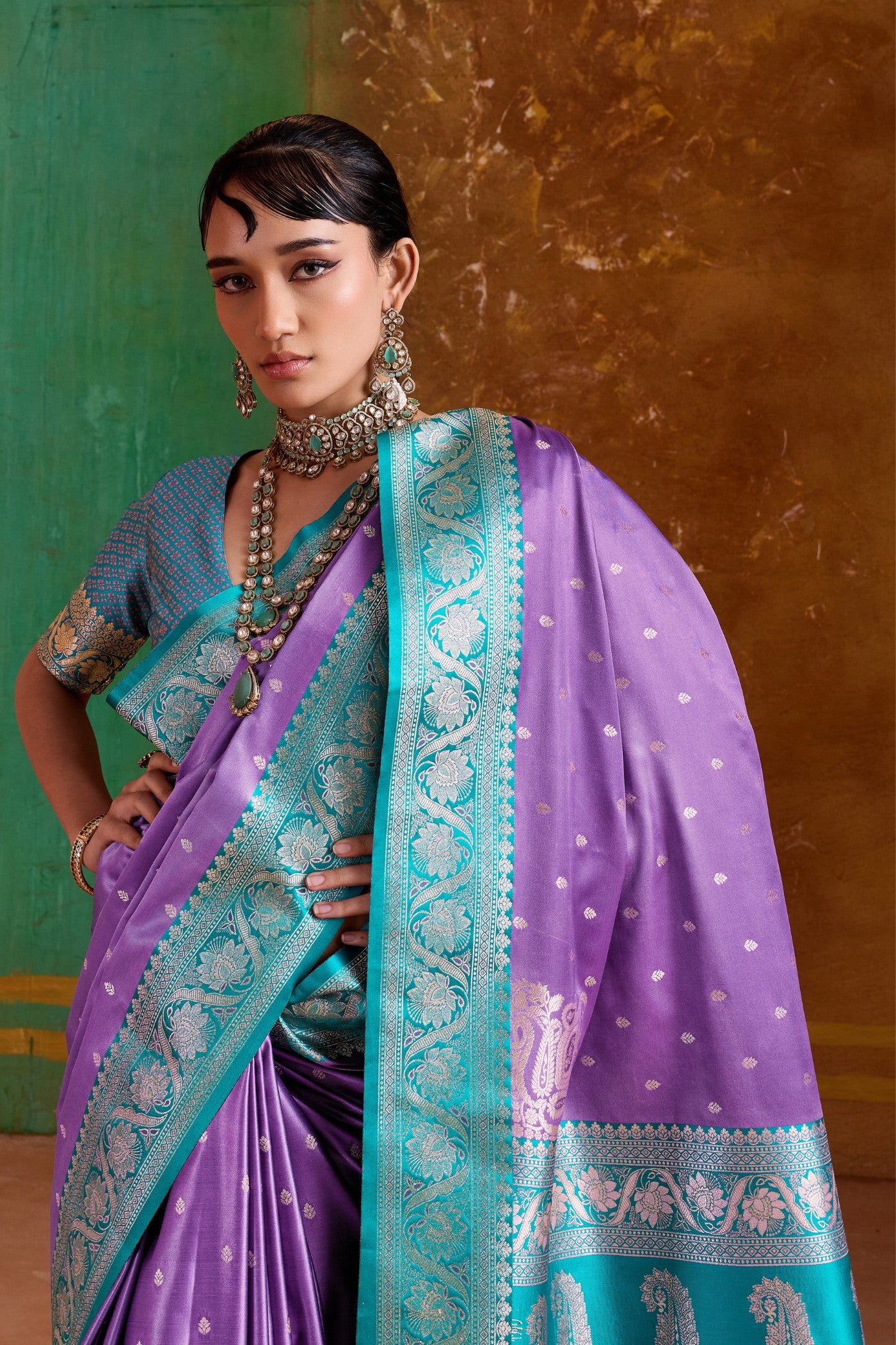 MySilkLove Luster Purple Handloom Satin Silk Saree
