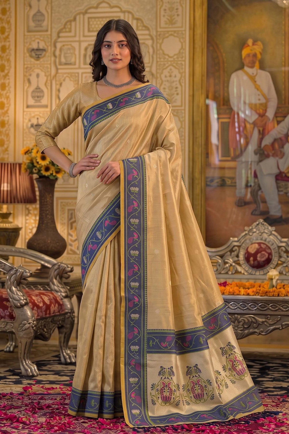 Buy MySilkLove Hazelnut Beige Woven Tissue Silk Saree Online