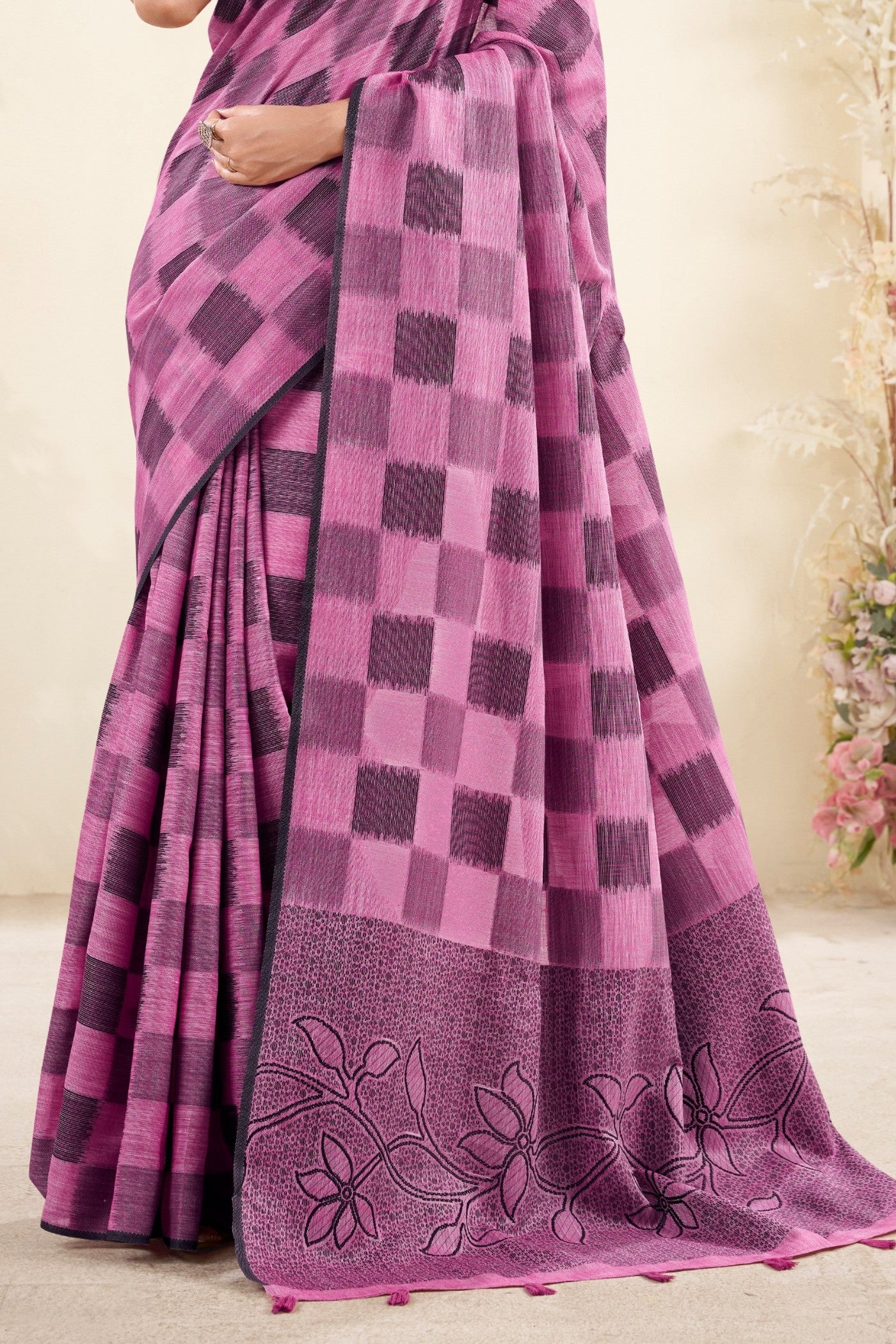 Buy MySilkLove Jamun Purple Woven Linen Saree Online