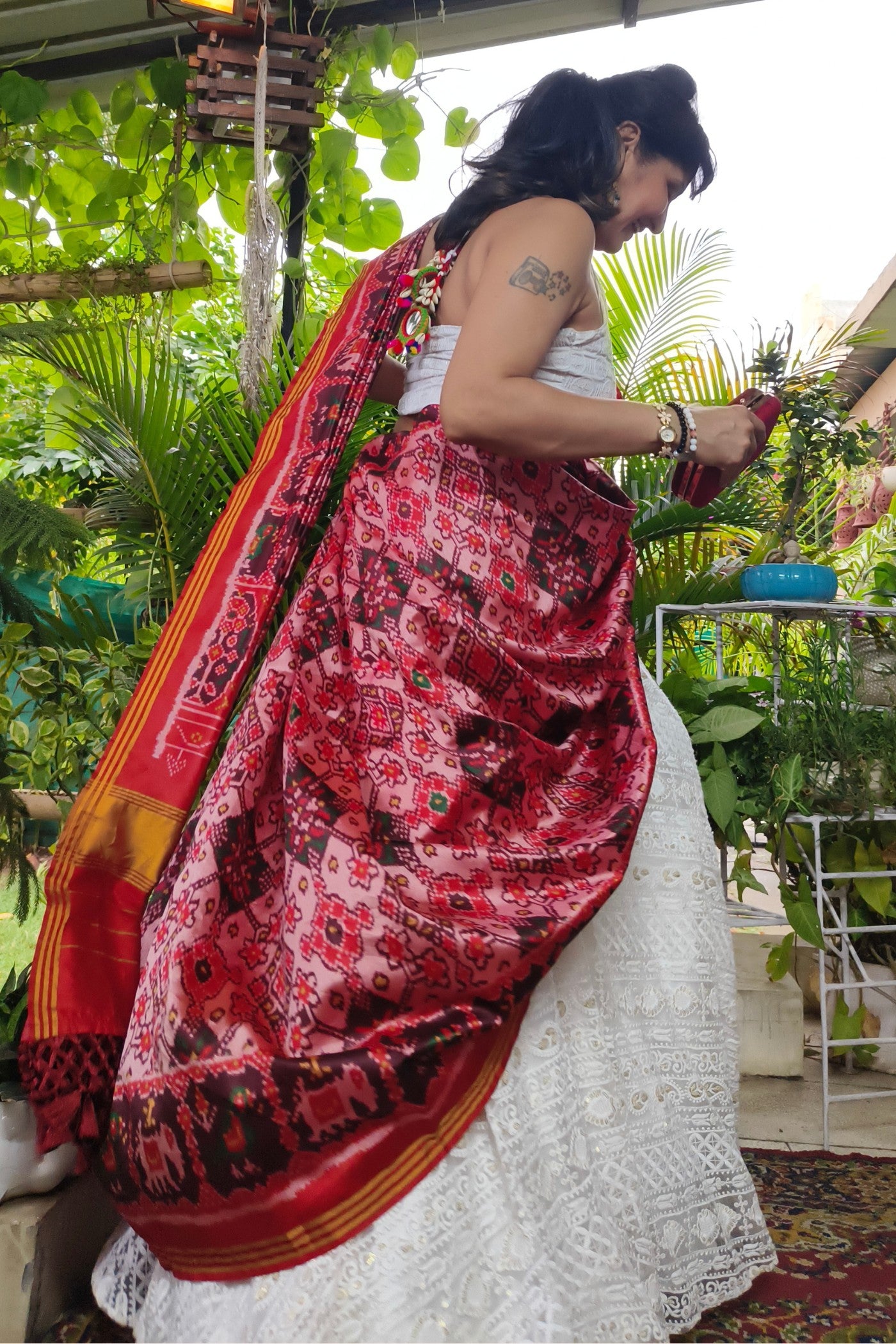 Buy MySilkLove Rough Pink Printed Patola Soft Silk Saree Online