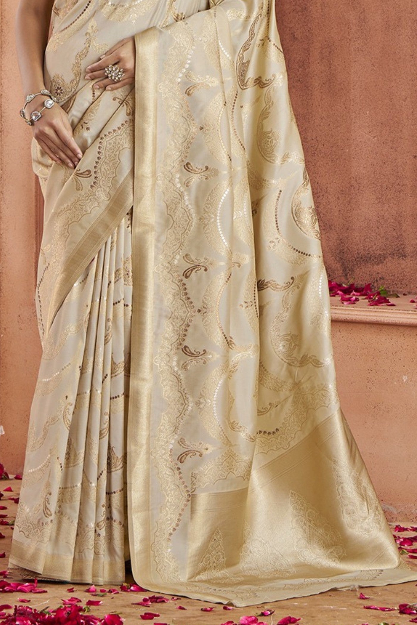Buy MySilkLove Cashmere Cream Woven Banarasi Saree Online