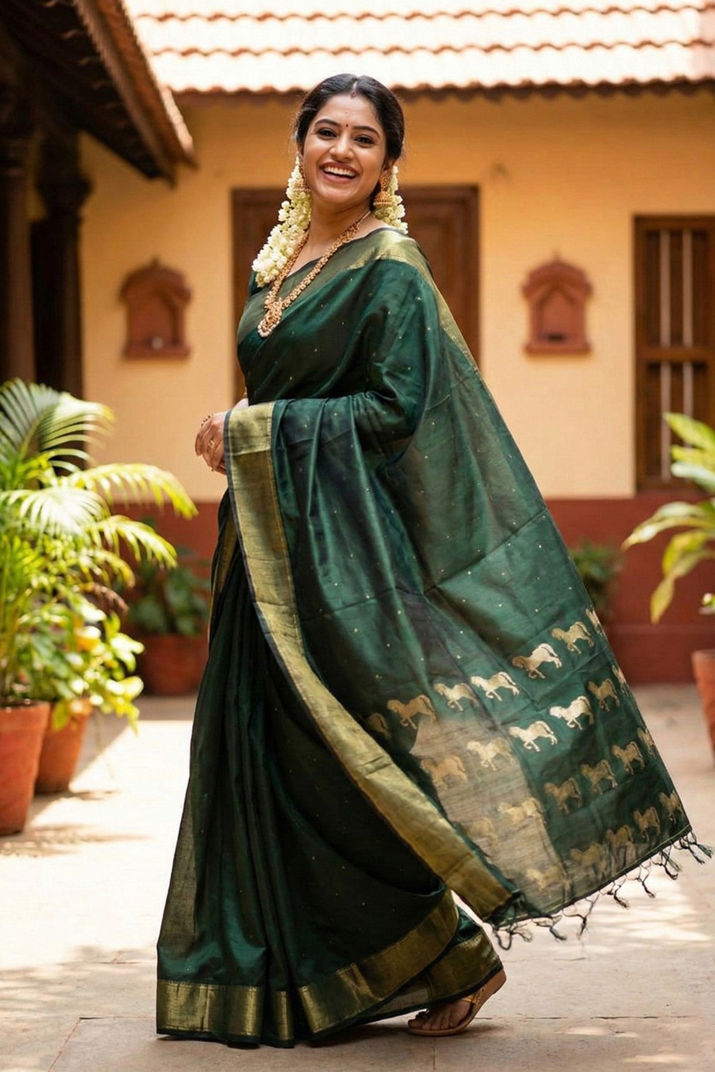 MySilkLove Hunter Green Banarasi Woven Soft Silk Saree