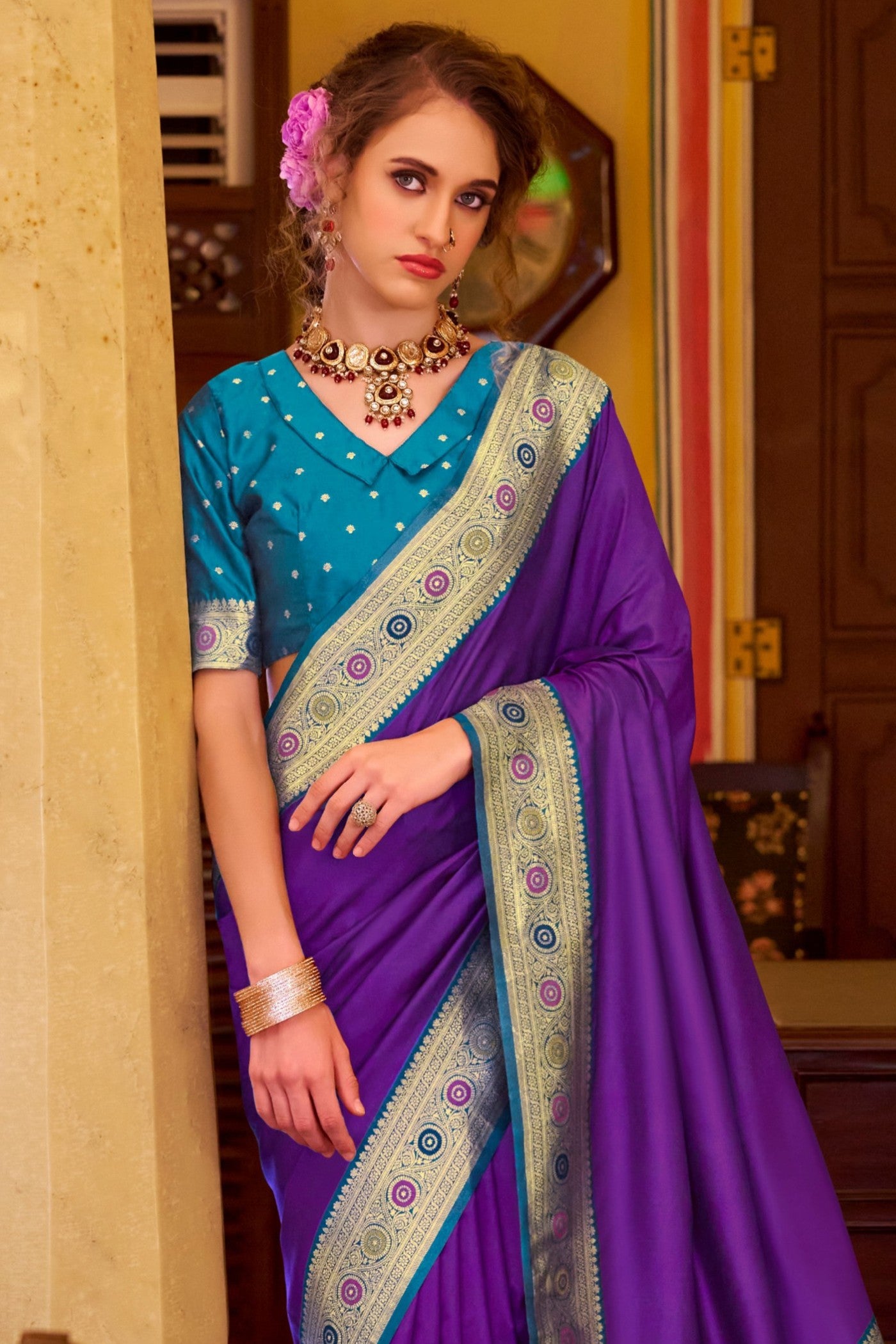 Buy MySilkLove Autumn Purple Woven Banarasi Soft Silk Saree Online