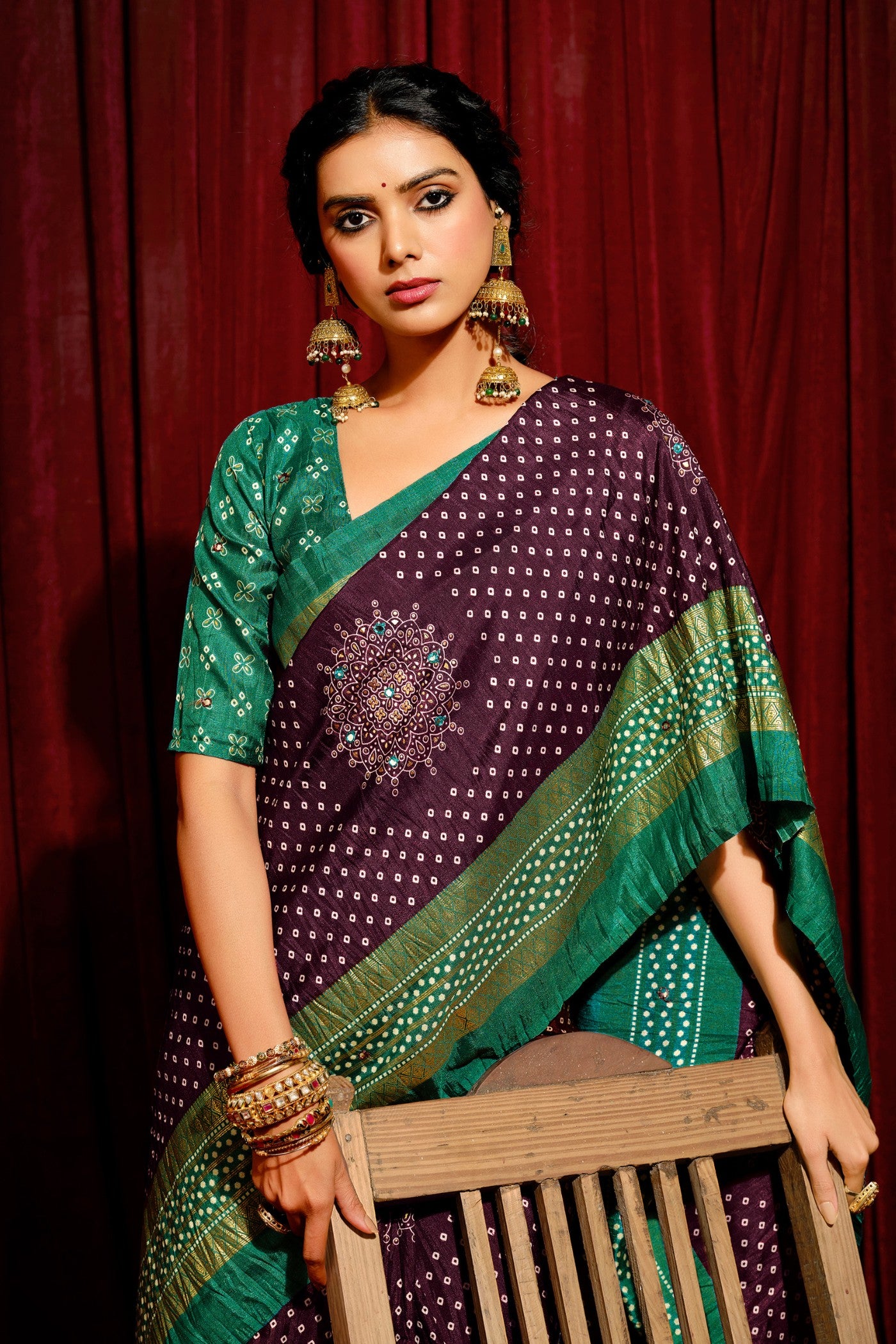 Buy MySilkLove Vivid Purple Tussar Bandhani Silk Saree Online