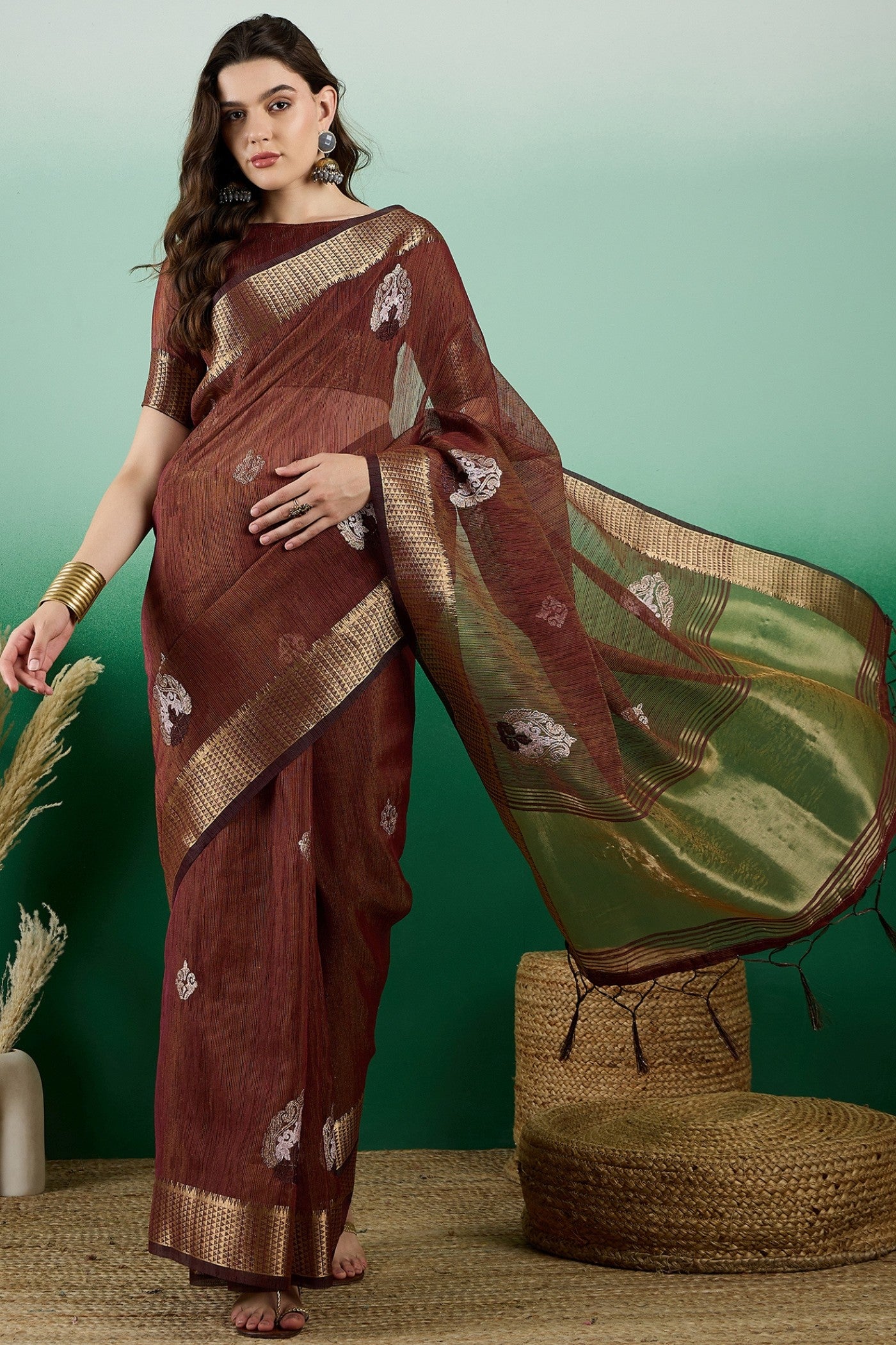 Buy MySilkLove Quincy Brown Organza Saree Online