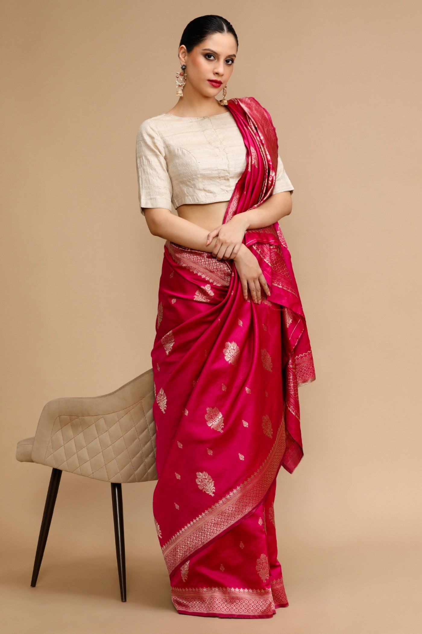 Buy MySilkLove Fuchsia Pink Woven Jacquard Lichi Silk Saree Online