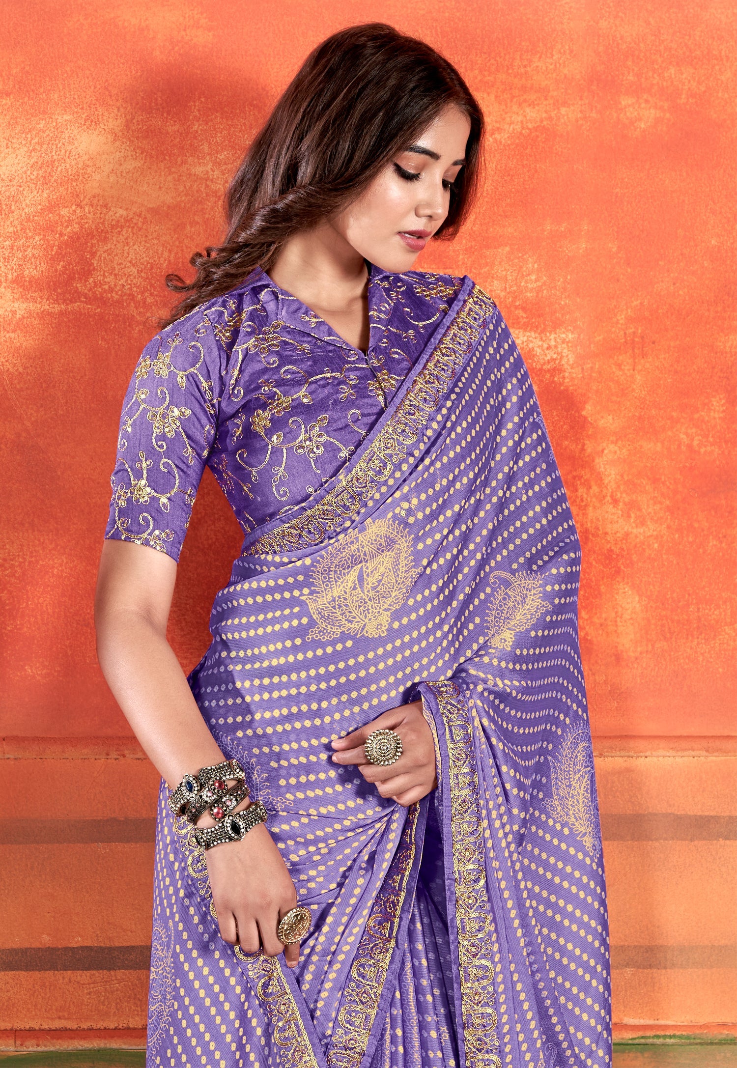 MySilkLove Purple Mountains Majesty Chiffon Saree With Embroidery Work