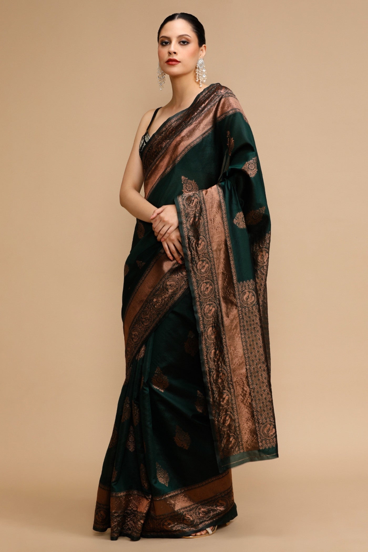 Buy MySilkLove Bright Green Woven Jacquard Lichi Silk Saree Online