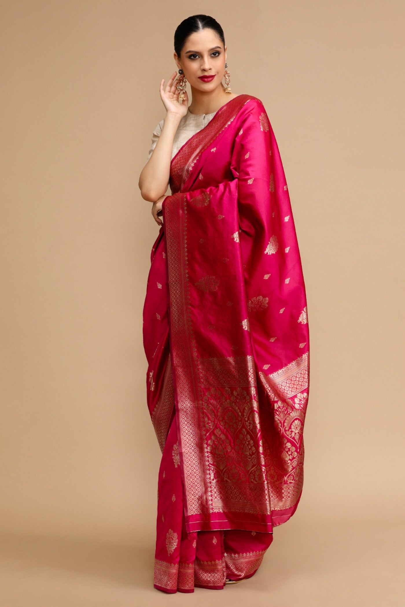 Buy MySilkLove Fuchsia Pink Woven Jacquard Lichi Silk Saree Online
