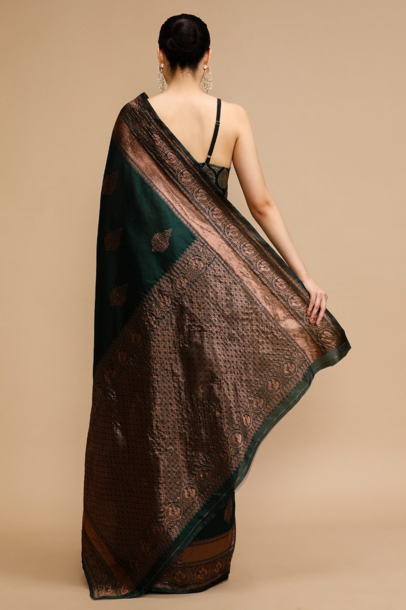 Buy MySilkLove Bright Green Woven Jacquard Lichi Silk Saree Online
