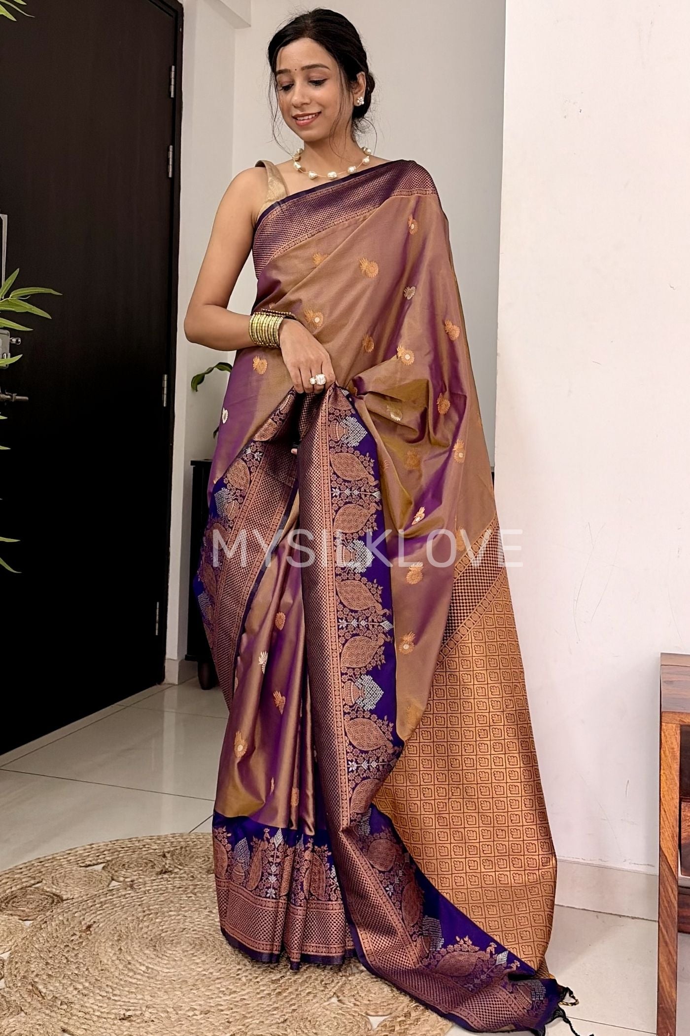 Buy MySilkLove Cosmic Purple Woven Banarasi Saree Online