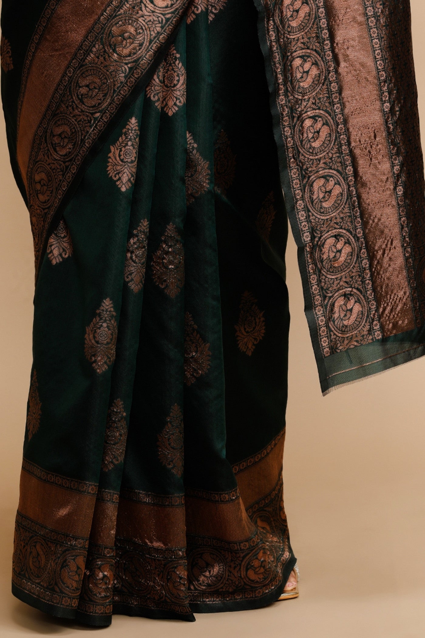 Buy MySilkLove Bright Green Woven Jacquard Lichi Silk Saree Online