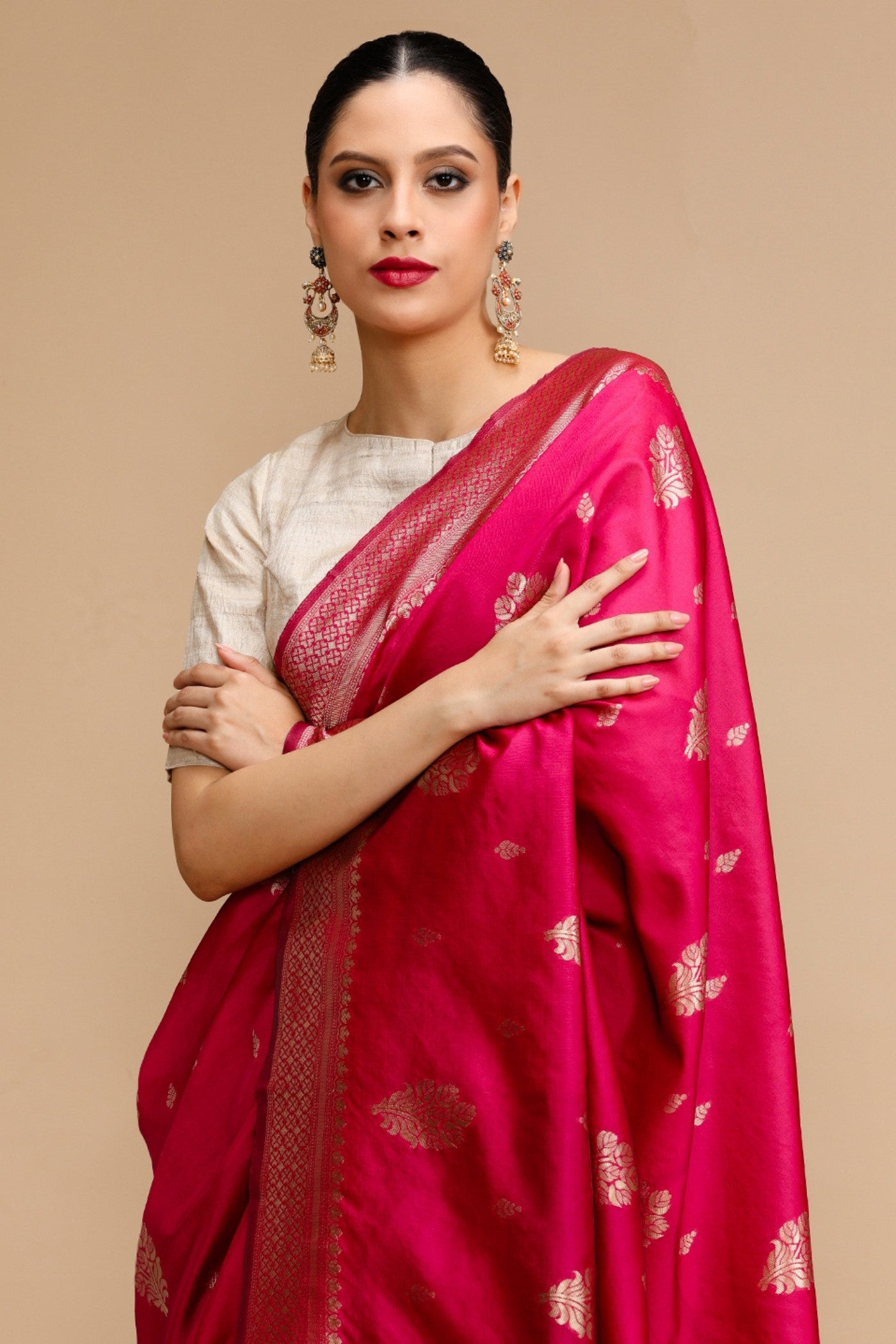 Buy MySilkLove Fuchsia Pink Woven Jacquard Lichi Silk Saree Online