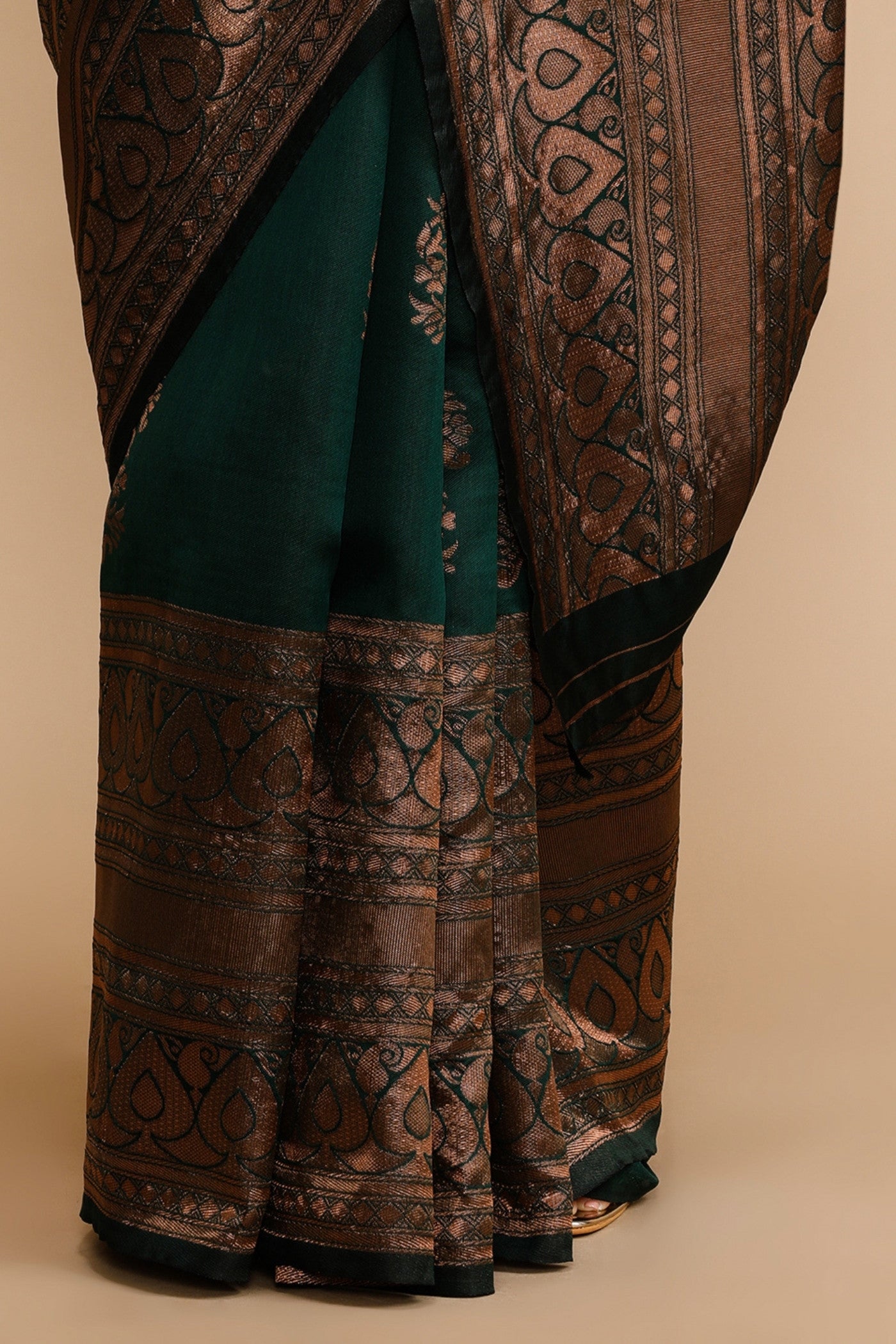 Buy MySilkLove Copper Green Woven Jacquard Lichi Silk Saree Online