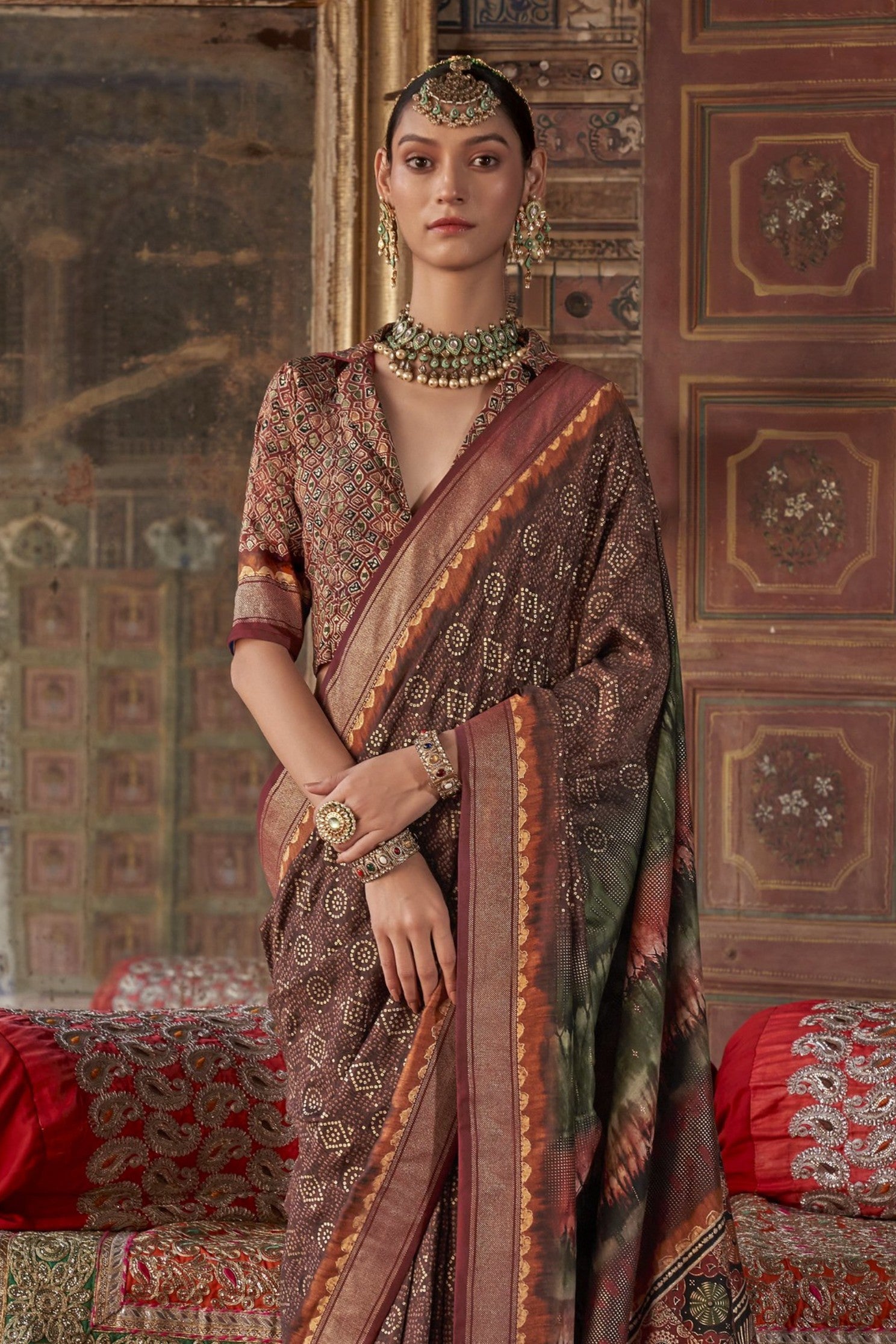 Buy MySilkLove Smoky Topaz Brown Printed Banarasi Saree Online