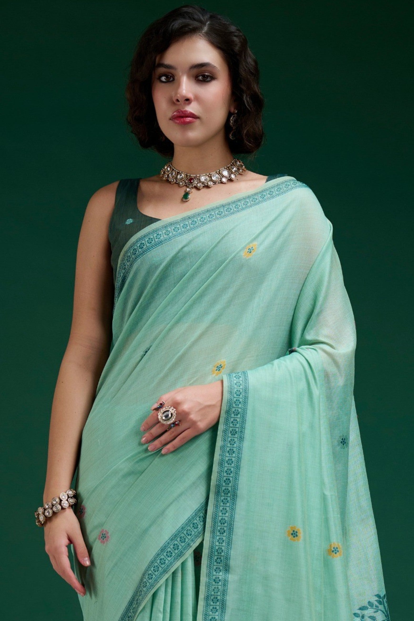 MySilkLove Spring Blue Jamdani Woven Muga Cotton Saree