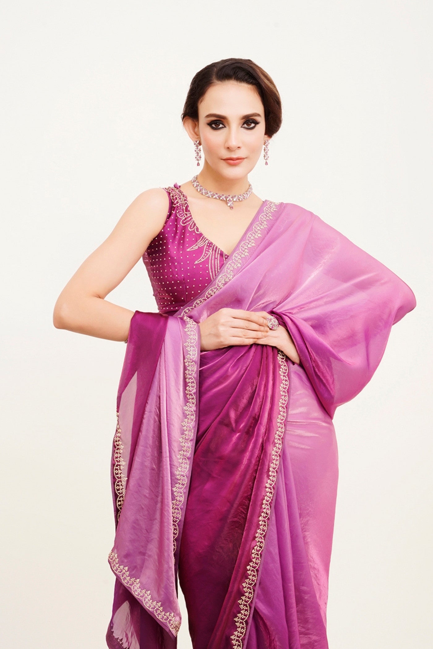 Buy MySilkLove Bush Pink Satin Partywear Saree Online