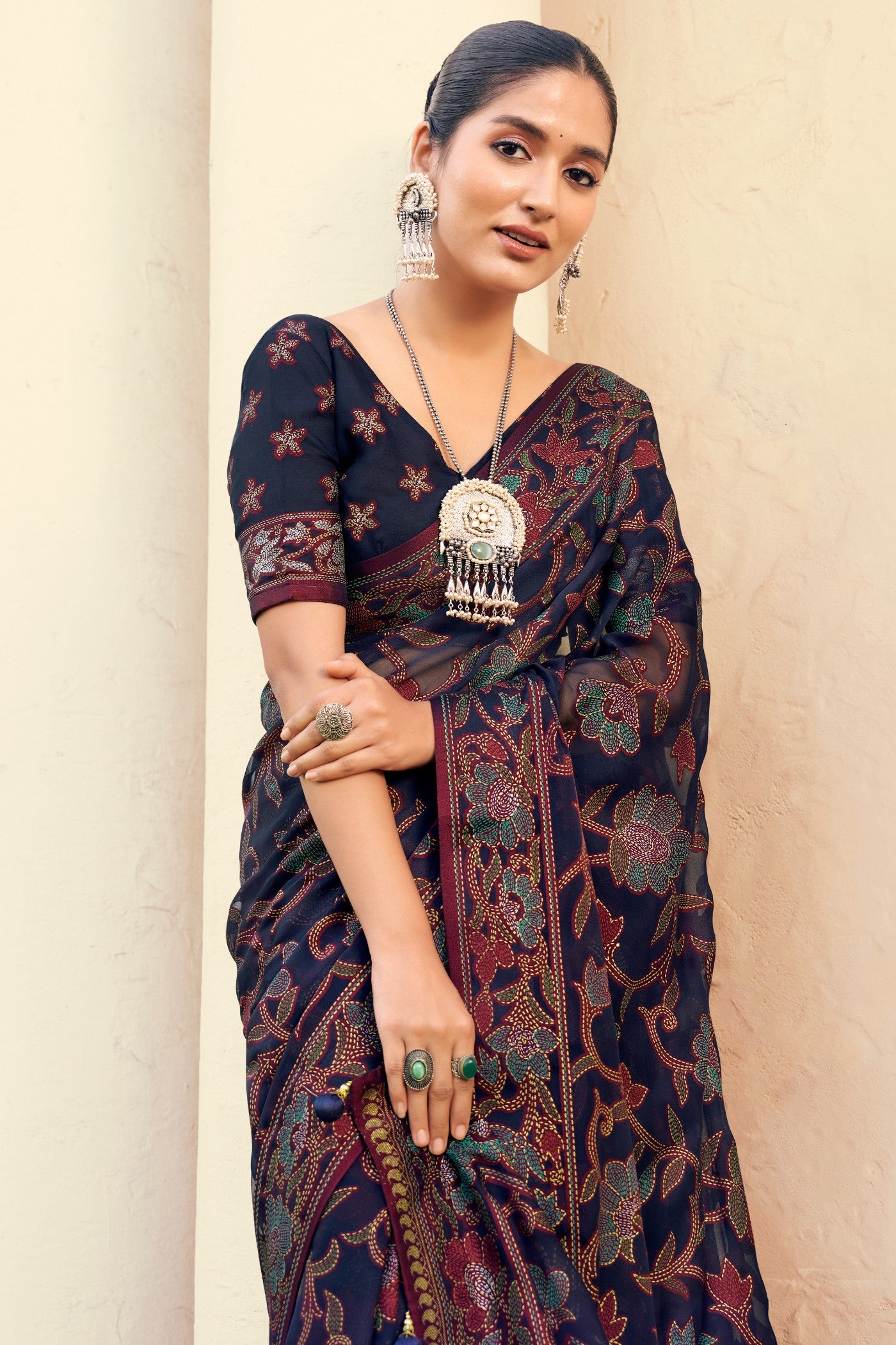 MySilkLove Birch Dark Blue Banarasi Georgette Saree