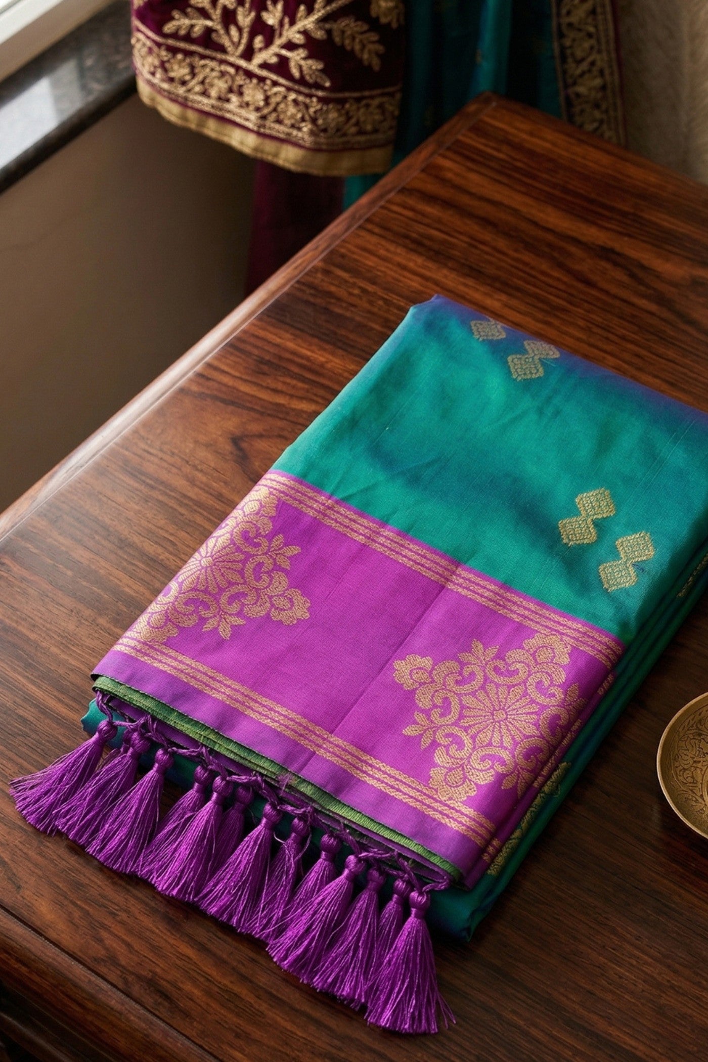 Buy MySilkLove Munsell Blue Woven Banarasi Soft Silk Saree Online