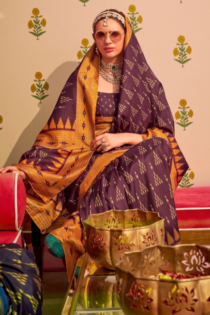 Buy MySilkLove Cappuccino Brown Printed Banarasi Soft Silk Saree Online