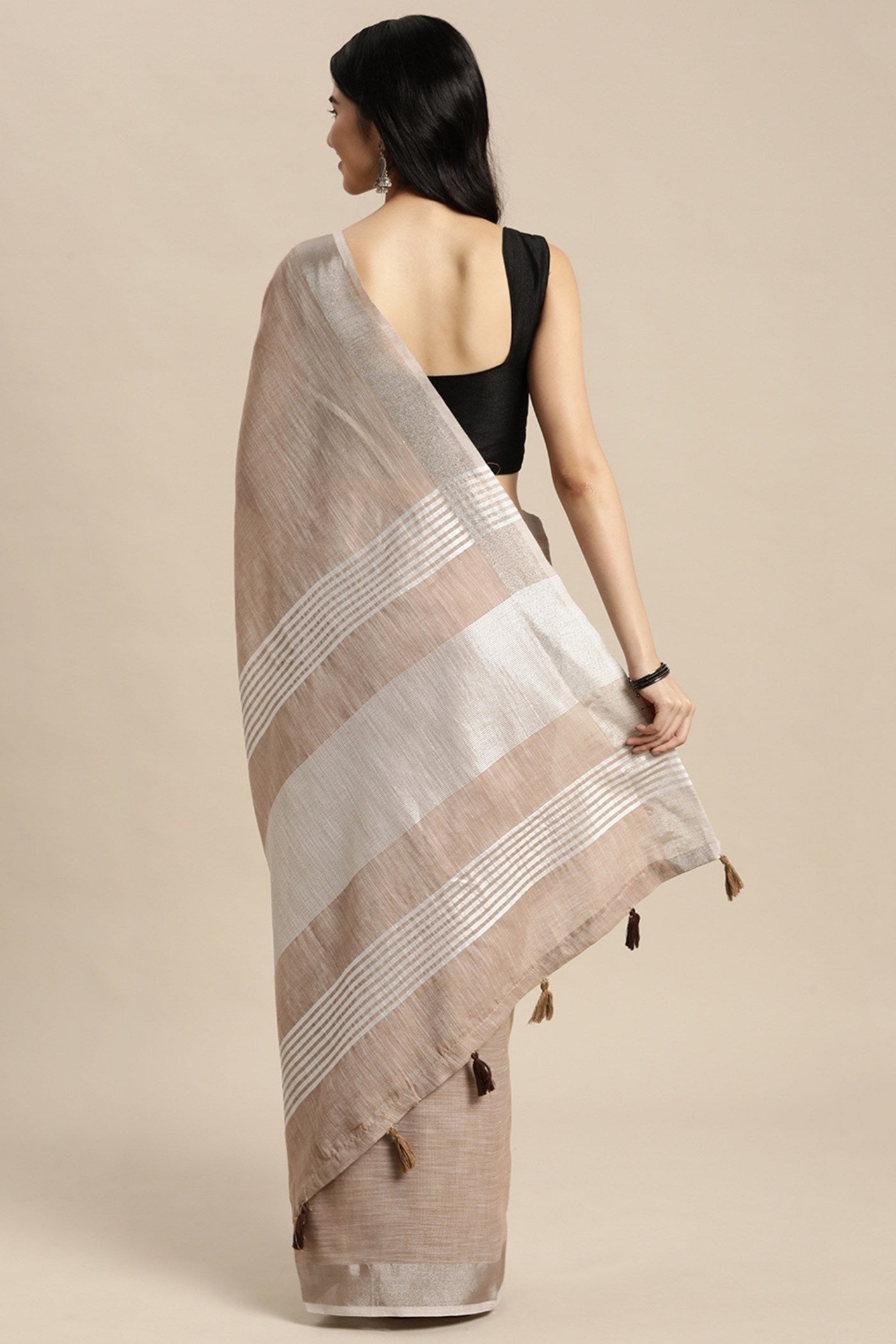 Buy MySilkLove Tortilla Brown Woven Linen Cotton Saree Online