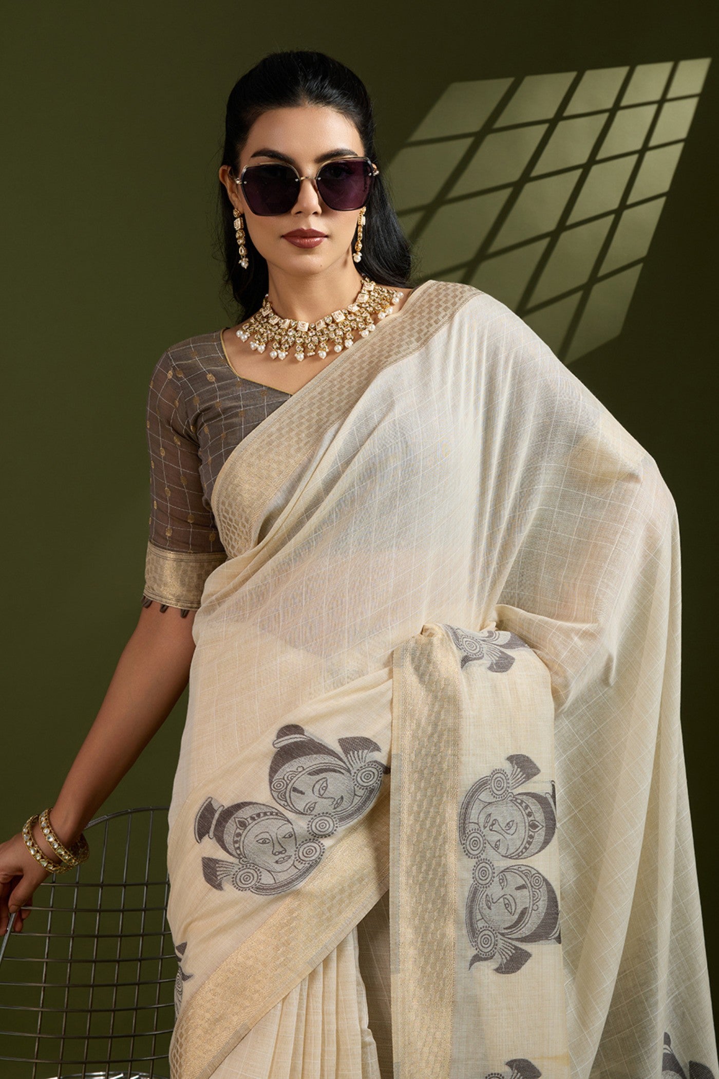 Buy MySilkLove Navajo White Muga Cotton Saree Online