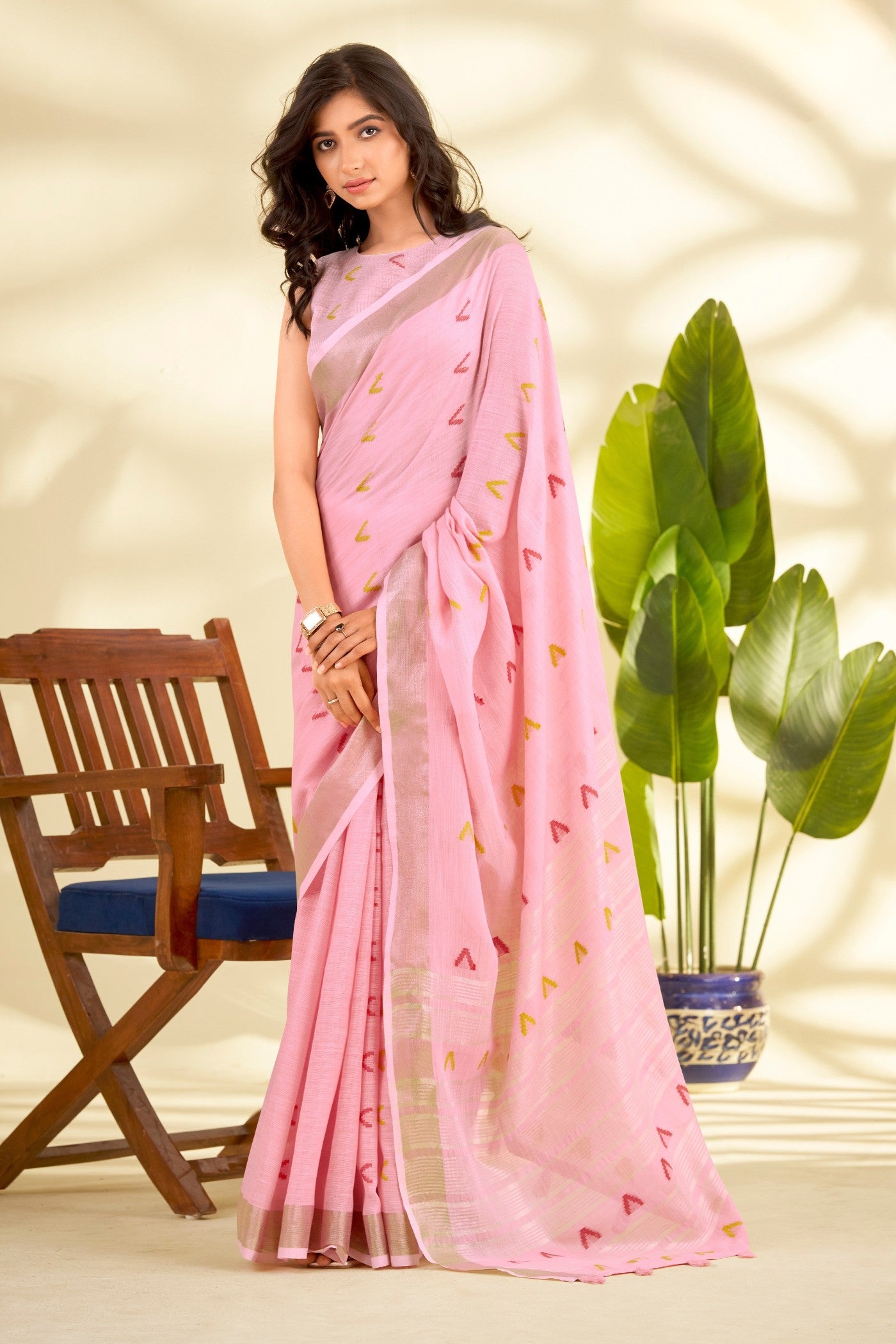Buy MySilkLove Careys Pink Woven Linen Saree Online