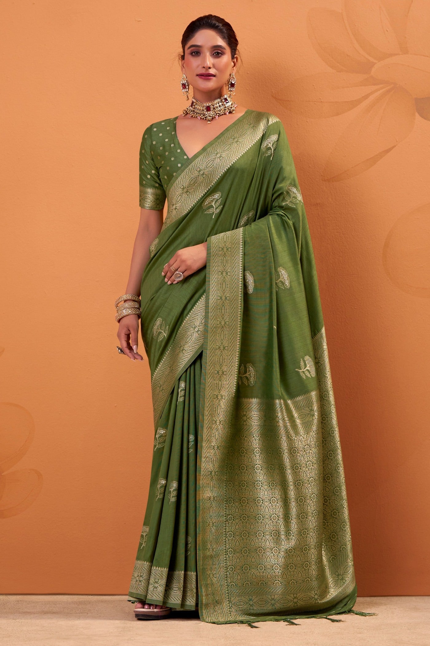 Buy MySilkLove Moss Green Tussar Handloom Silk Saree Online