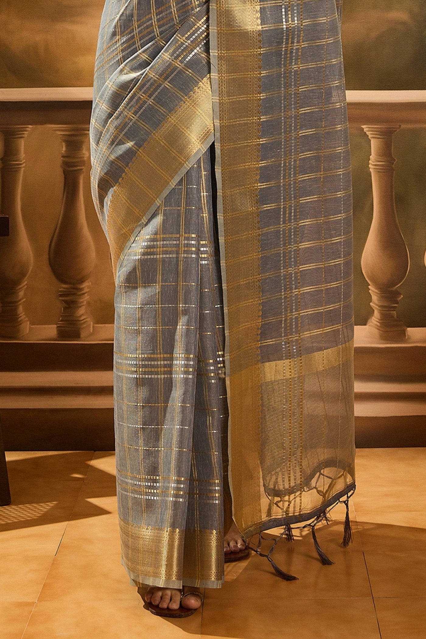 Buy MySilkLove Mid Grey Woven Organza Saree Online