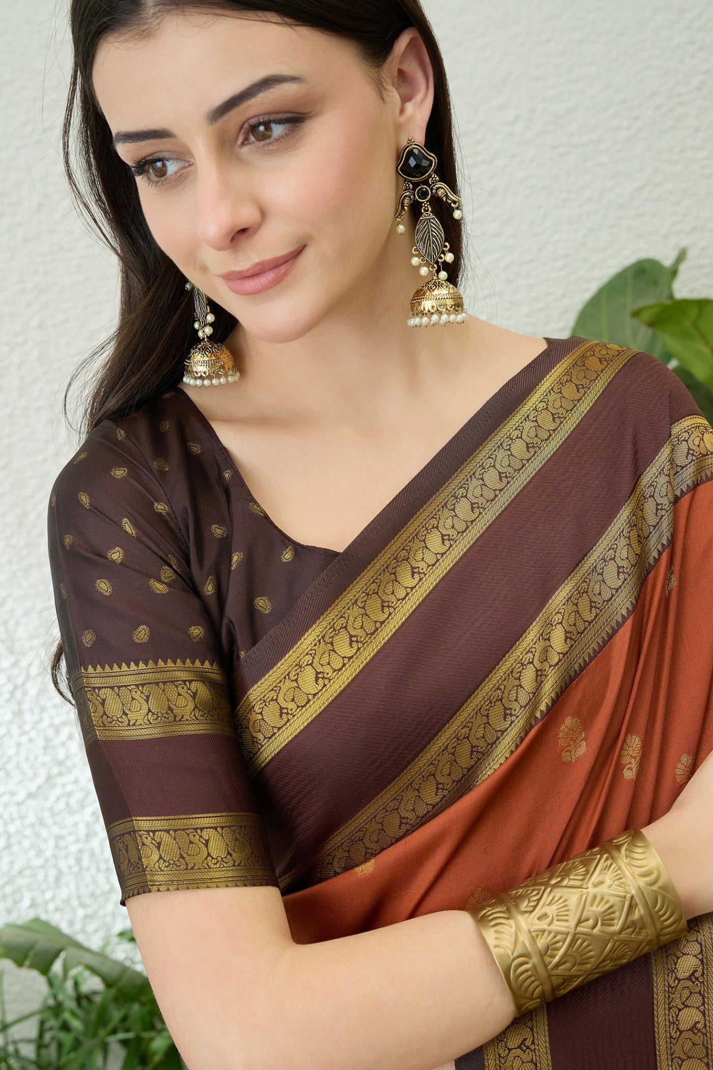 MySilkLove Auburn Brown Banarasi Woven Soft Silk Saree