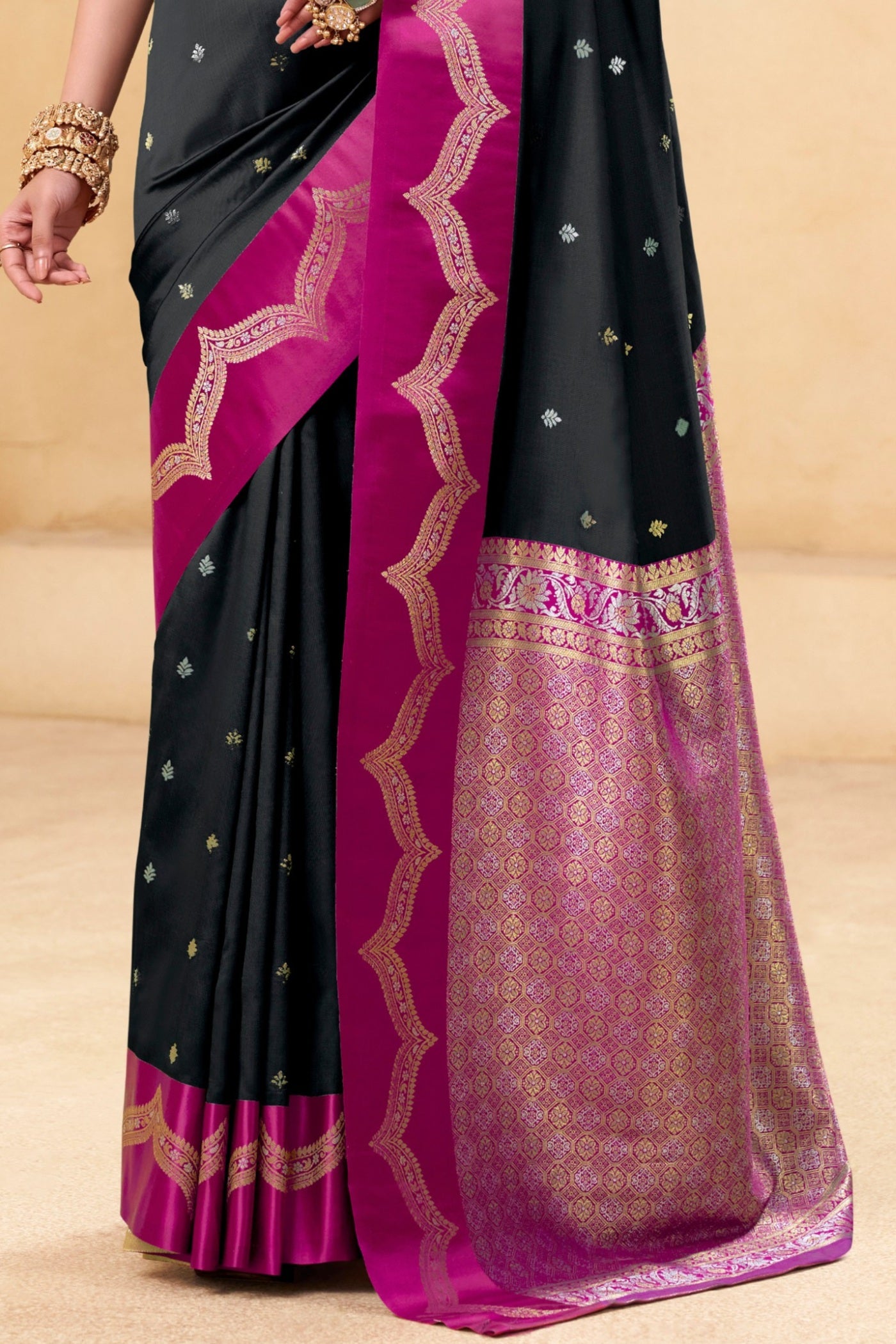 Buy MySilkLove Tuna Black Woven Banarasi Satin Soft Silk Saree Online