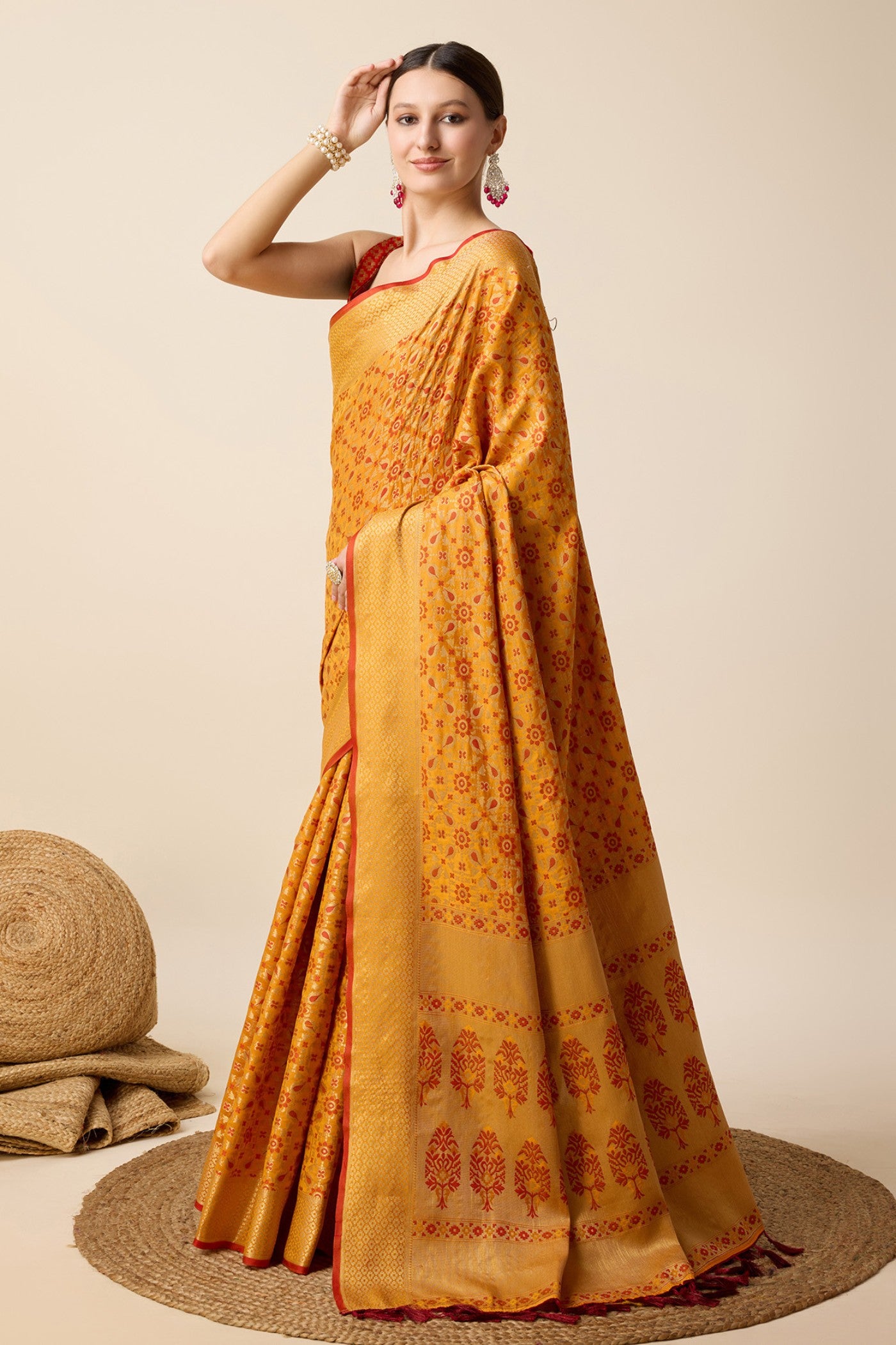 Buy MySilkLove Amber Yellow Zari Woven Banarasi Saree Online