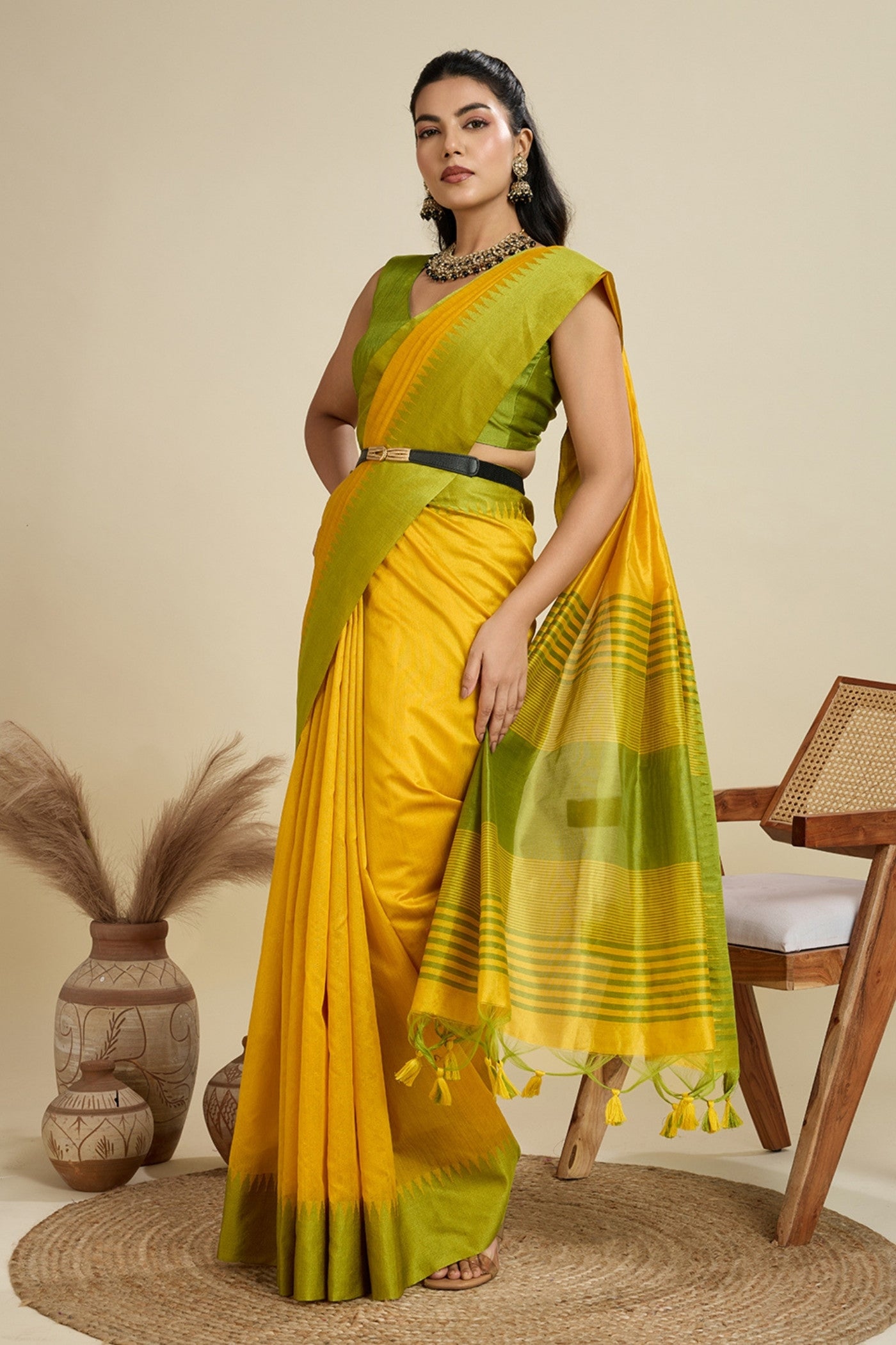 Buy MySilkLove Sun Flower Yellow Woven Raw Silk Saree Online