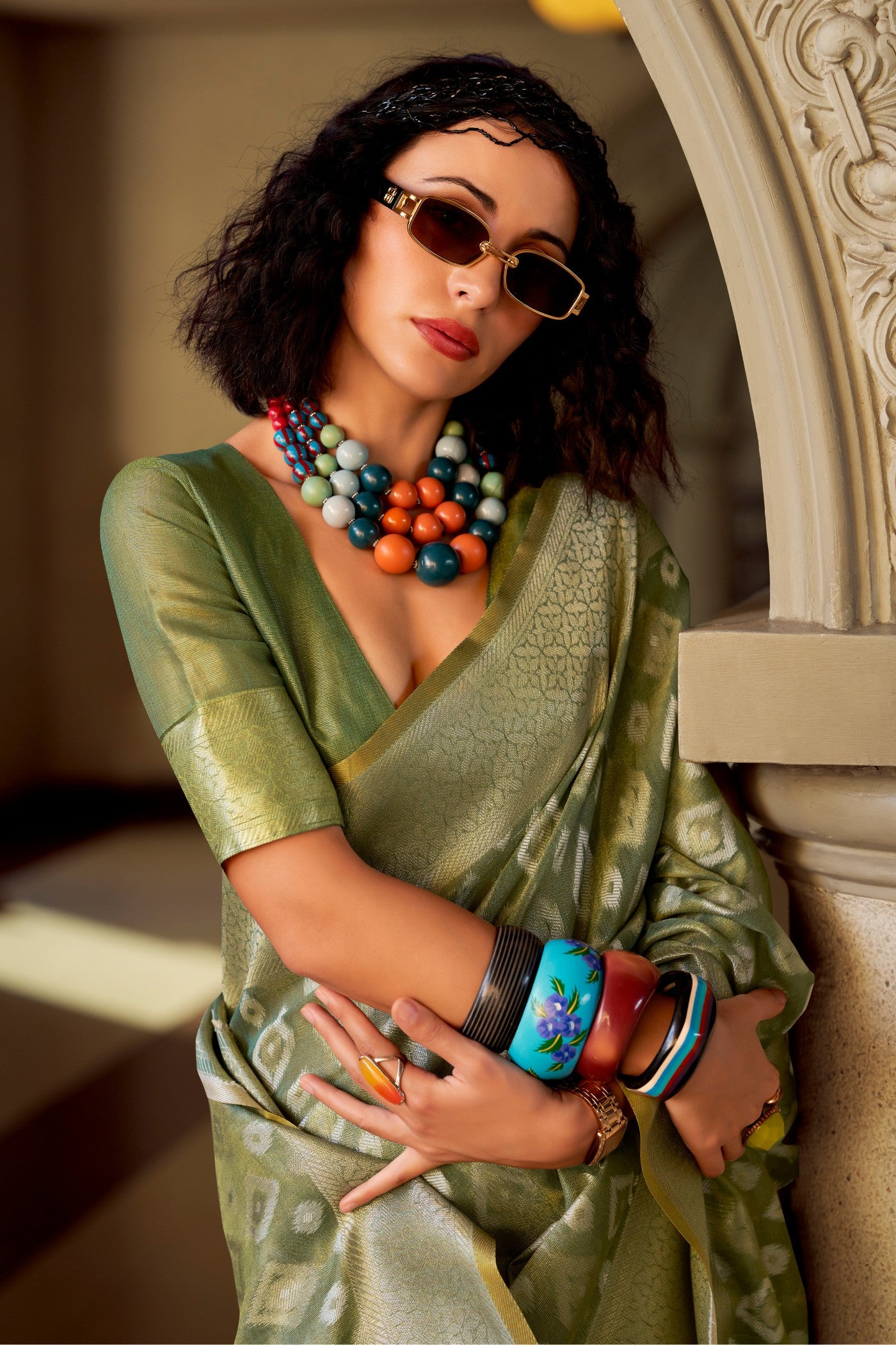 MySilkLove Mineral Green Tissue Silk Saree