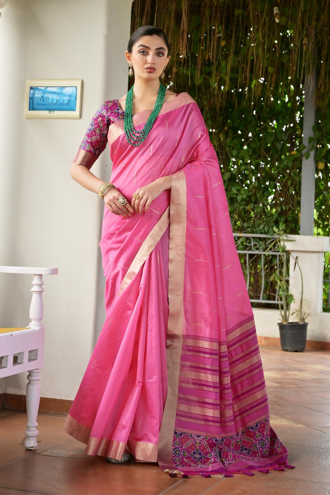 Buy MySilkLove Rosy Pink Meenakari Woven Patola Saree Online