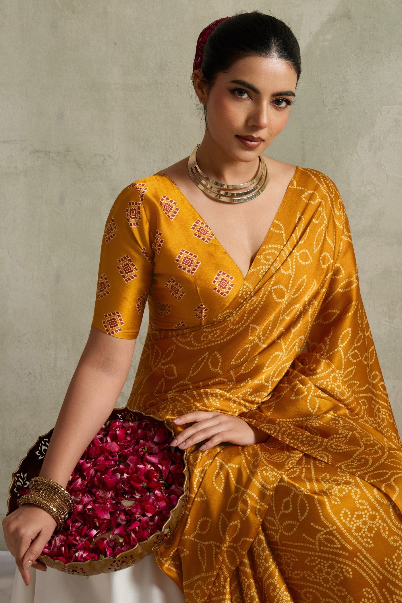 Buy MySilkLove Sun Yellow Bandhani Printed Silk Saree Online