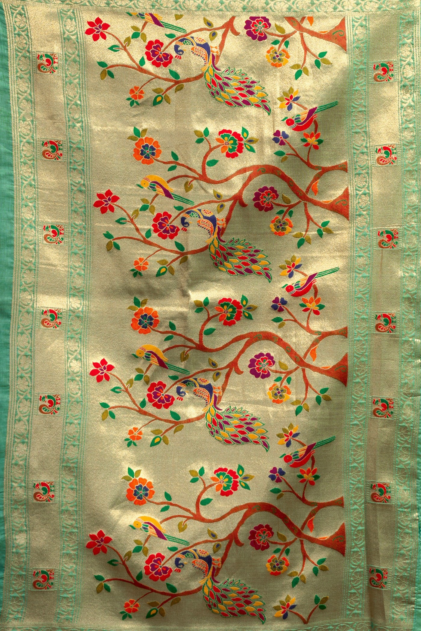 Buy MySilkLove Teal Green Zari Woven Paithani Saree Online